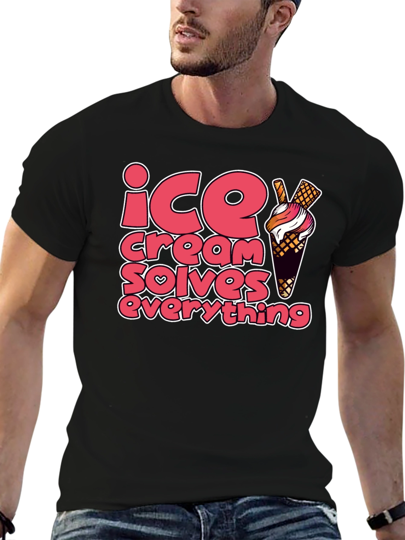 Black Ice Cream Solves Everything Graphic Tee view 6