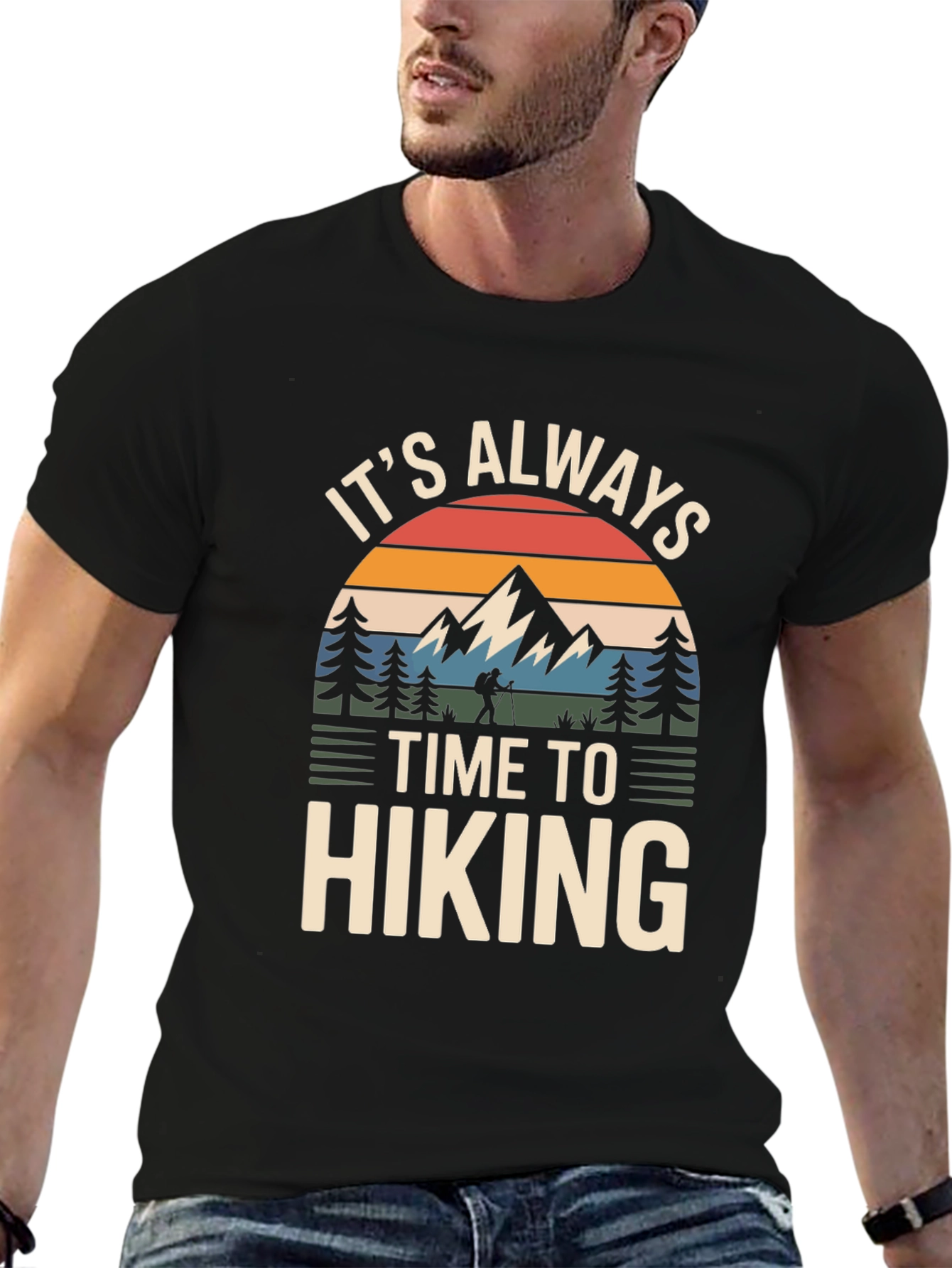 Black It's Always Time To Hiking Graphic T-Shirt view 6