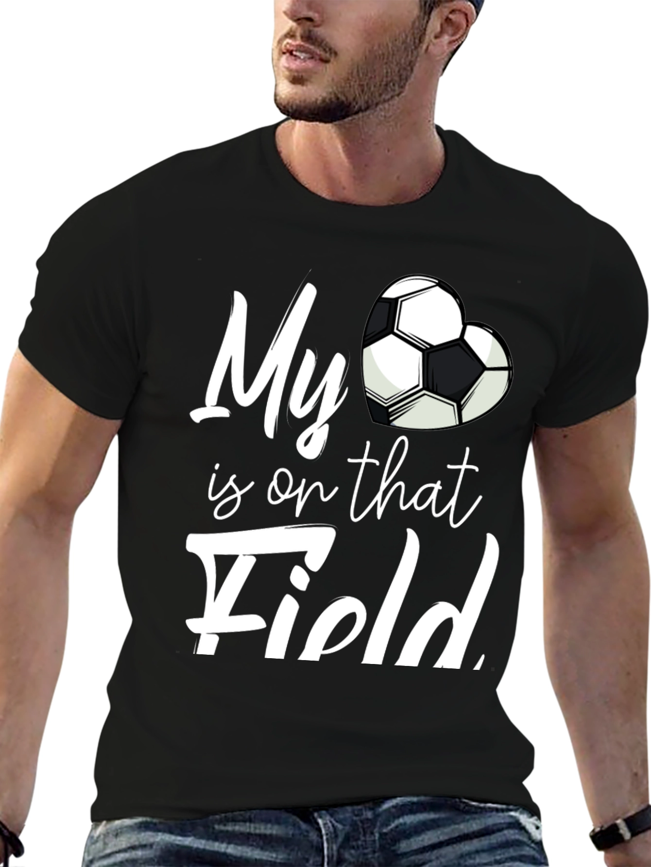 Black My Heart is on That Field Soccer Fan T-Shirt view 6