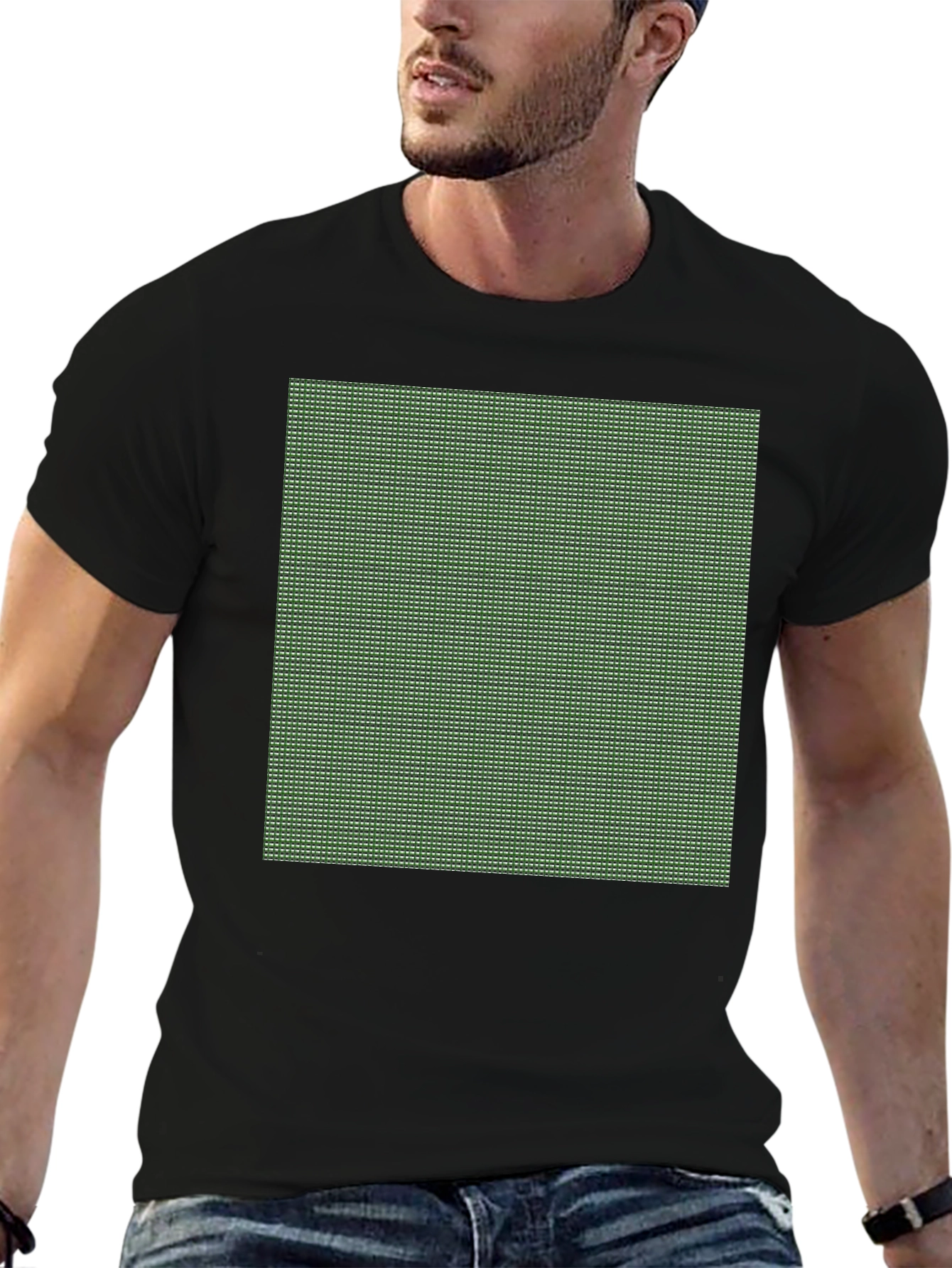 Black Modern Grid Pattern Tee - Black Cotton Blend view 6