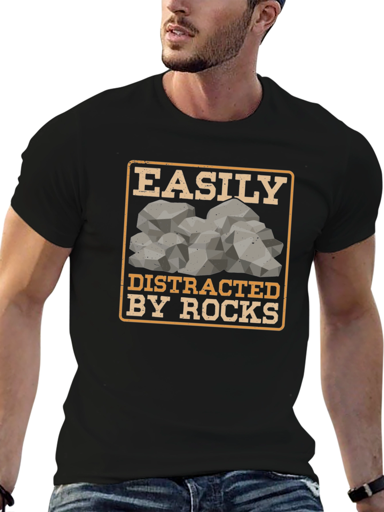 Black Easily Distracted By Rocks Graphic Tee view 6