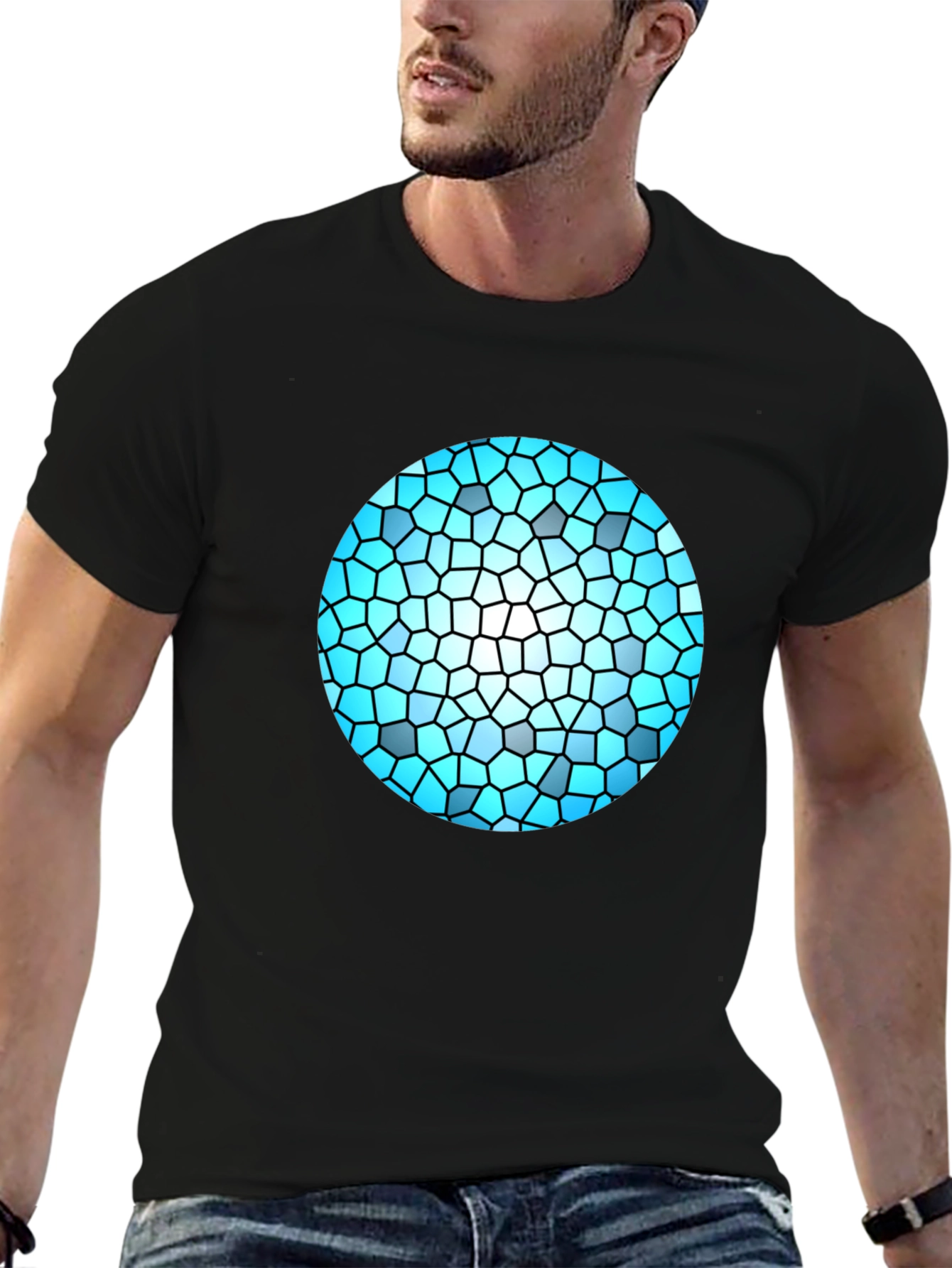 Black Modern Mosaic Orb Graphic Tee - Stylish Black T-Shirt view 6