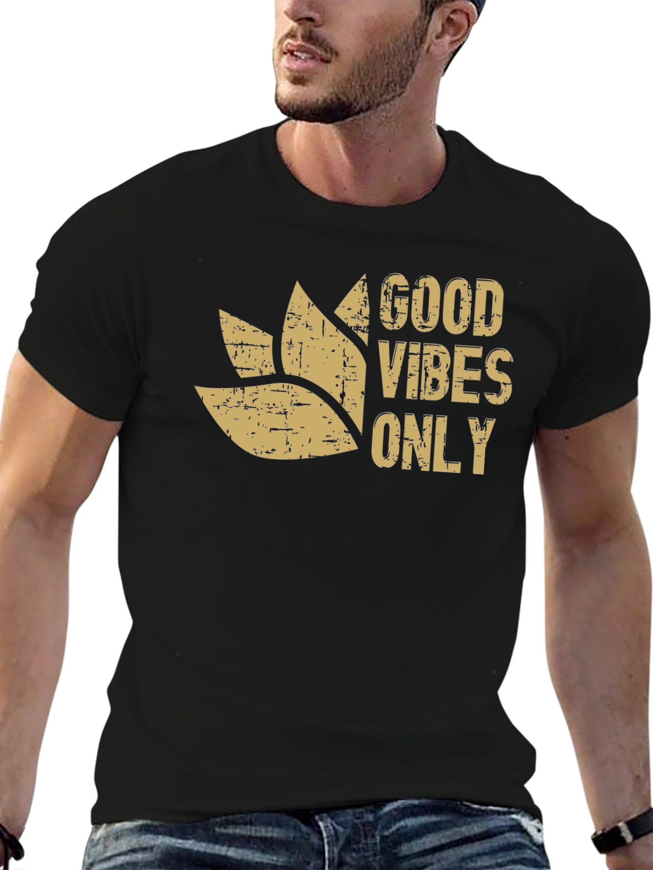 Black Good Vibes Only Graphic Tee - Black Cotton Blend view 6