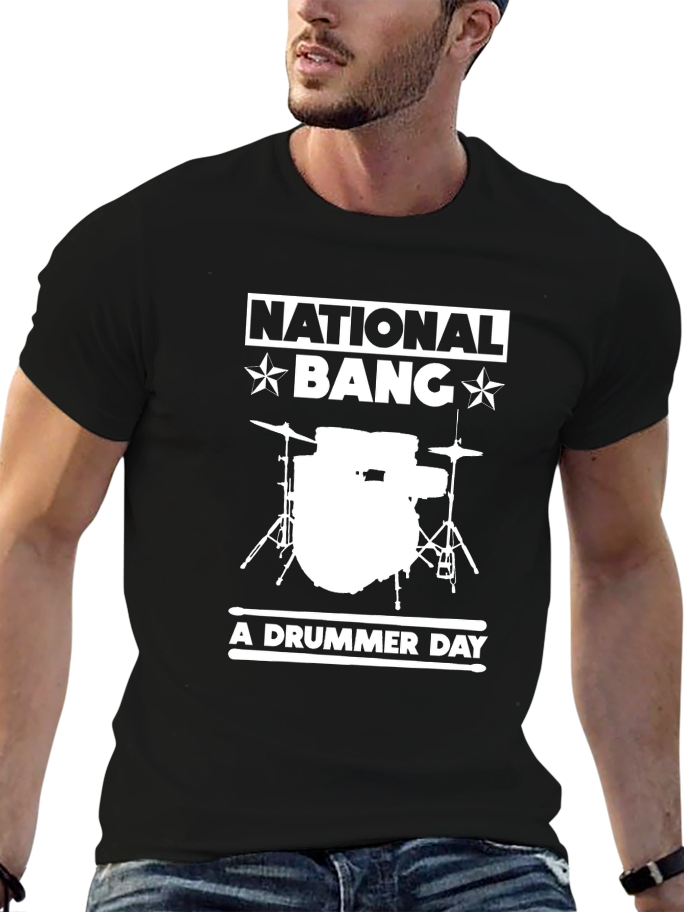 Black National Bang A Drummer Day Black T-Shirt view 6