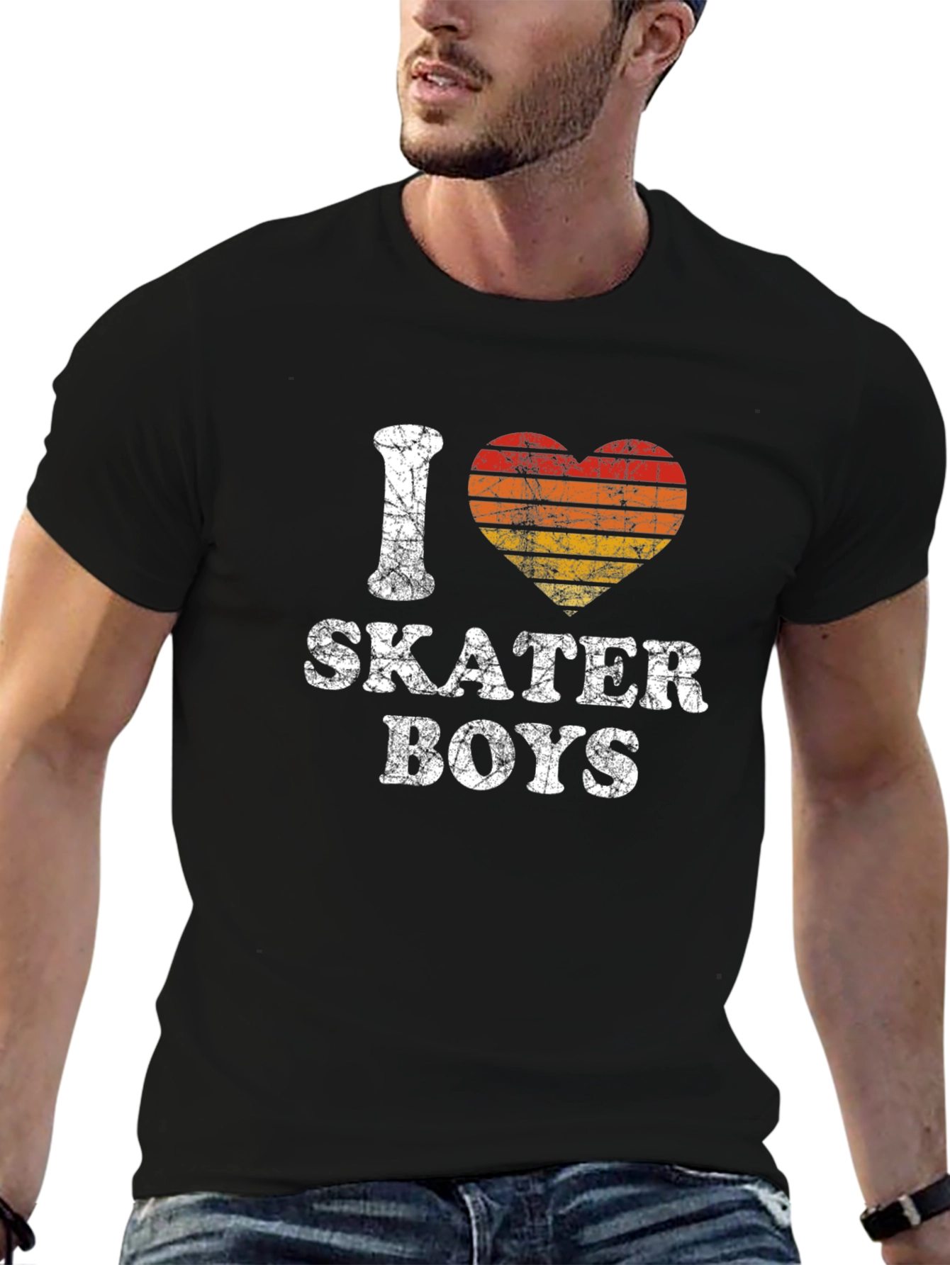 Black I Heart Skater Boys Black T-Shirt - Distressed Graphic Tee view 6