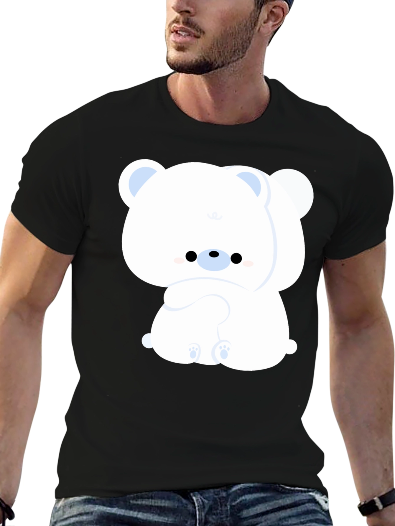 Black Cute Bear Graphic Tee - Black Cotton Comfort view 6