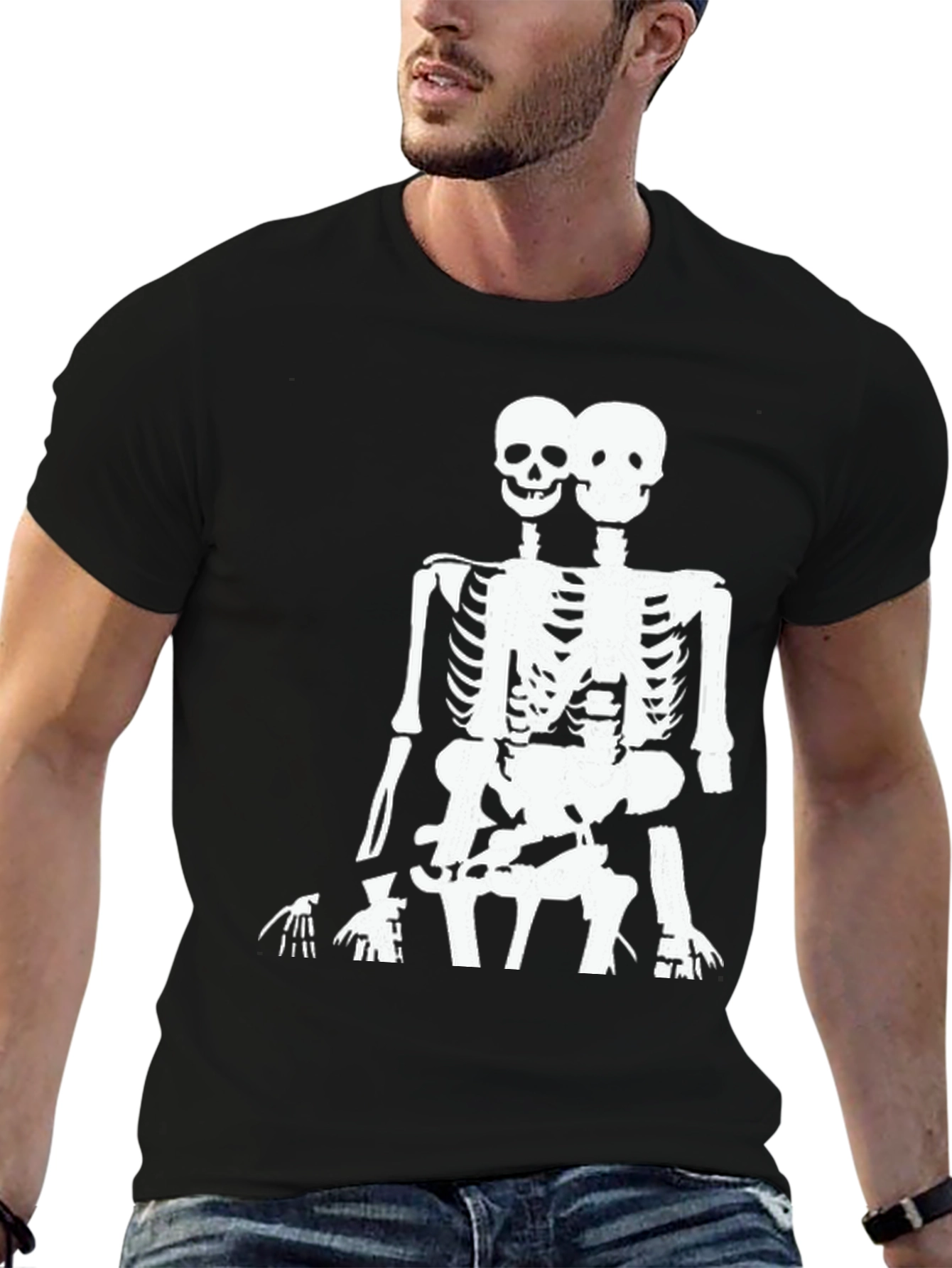 Black Two Headed Skeleton Graphic Tee - Black view 6