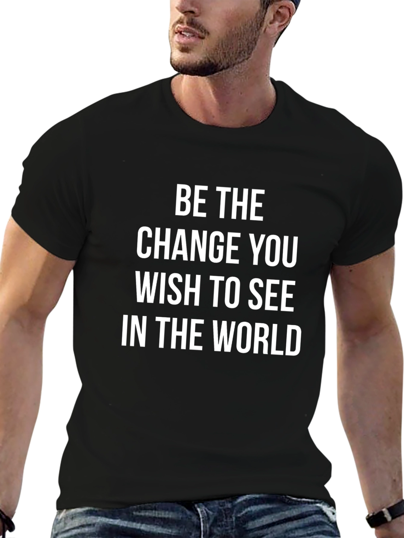 Black Motivational 'Be the Change' Graphic Tee - Black view 6
