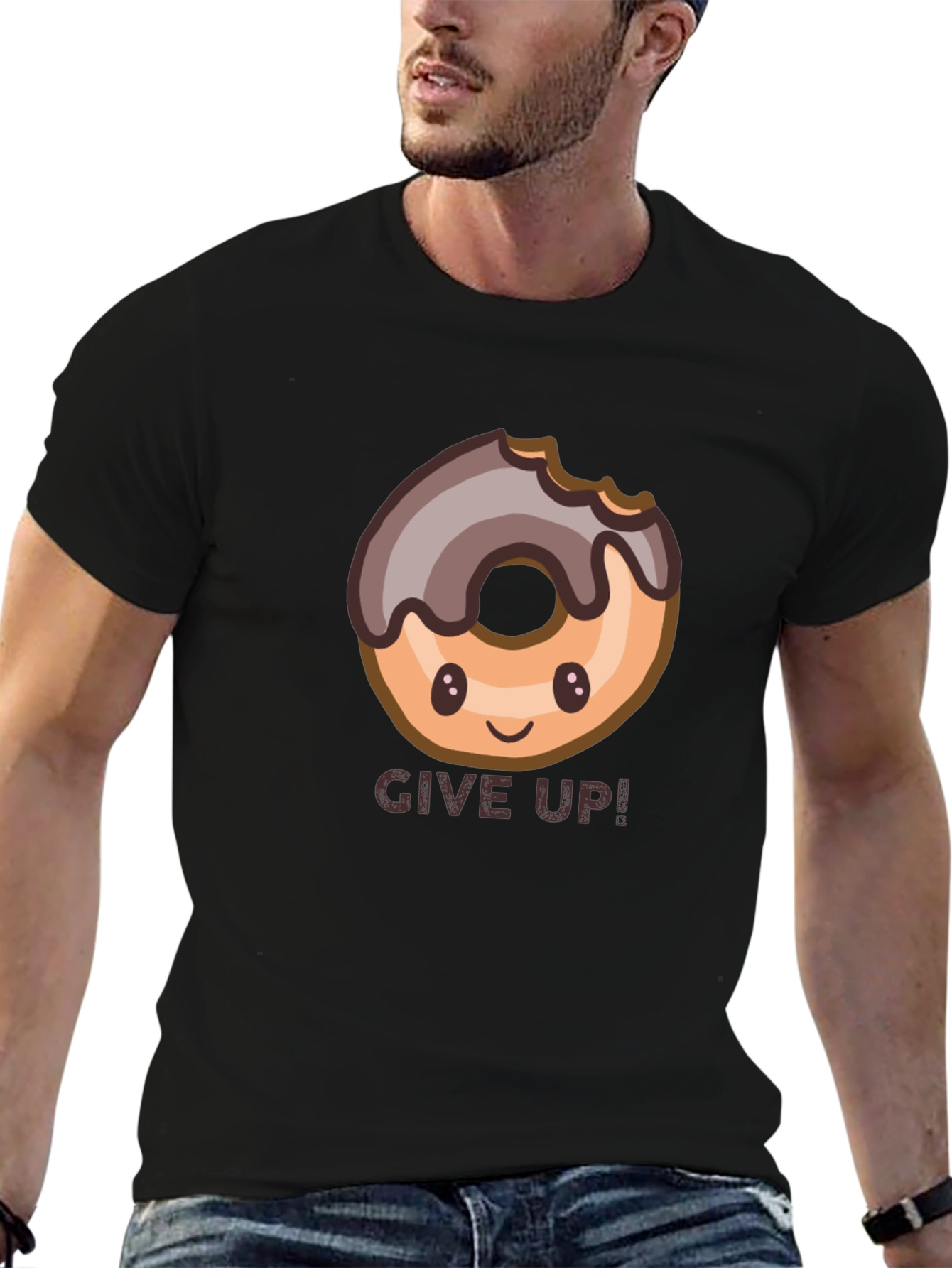 Black Donut Give Up! Graphic Tee view 6