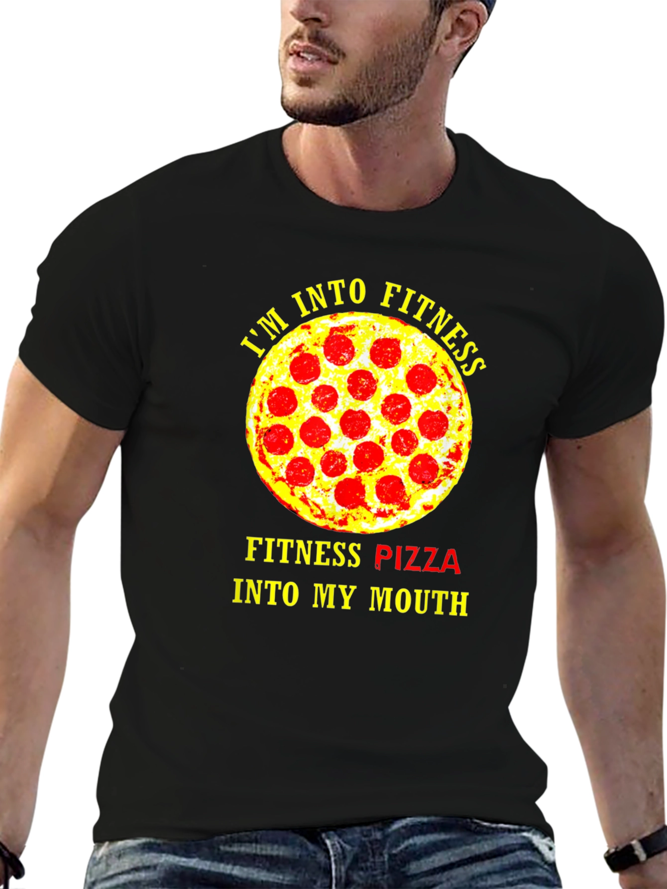 Black Fitness Pizza T-Shirt - Funny Gym Workout Tee view 6