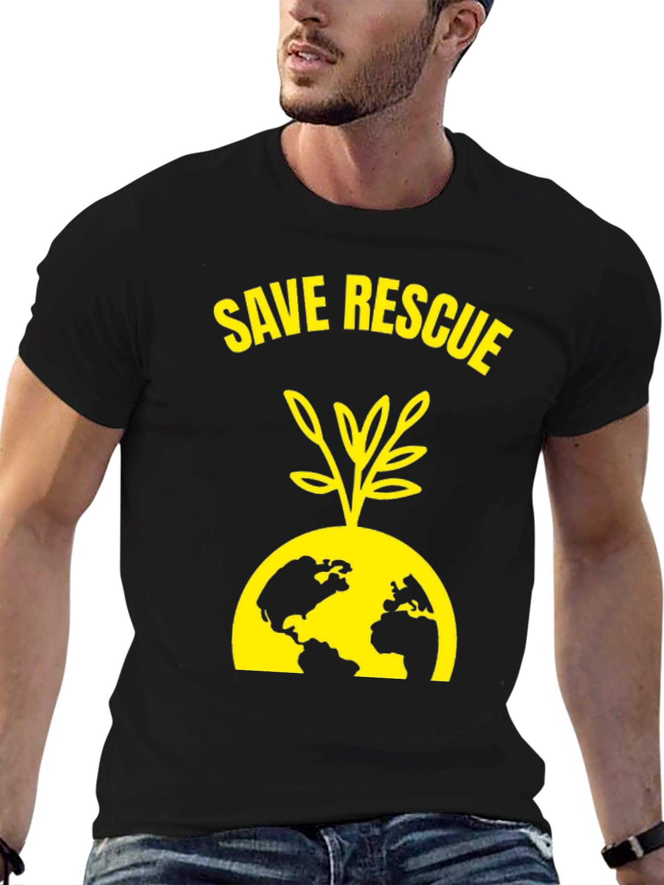 Black Save Rescue Earth T-Shirt view 6
