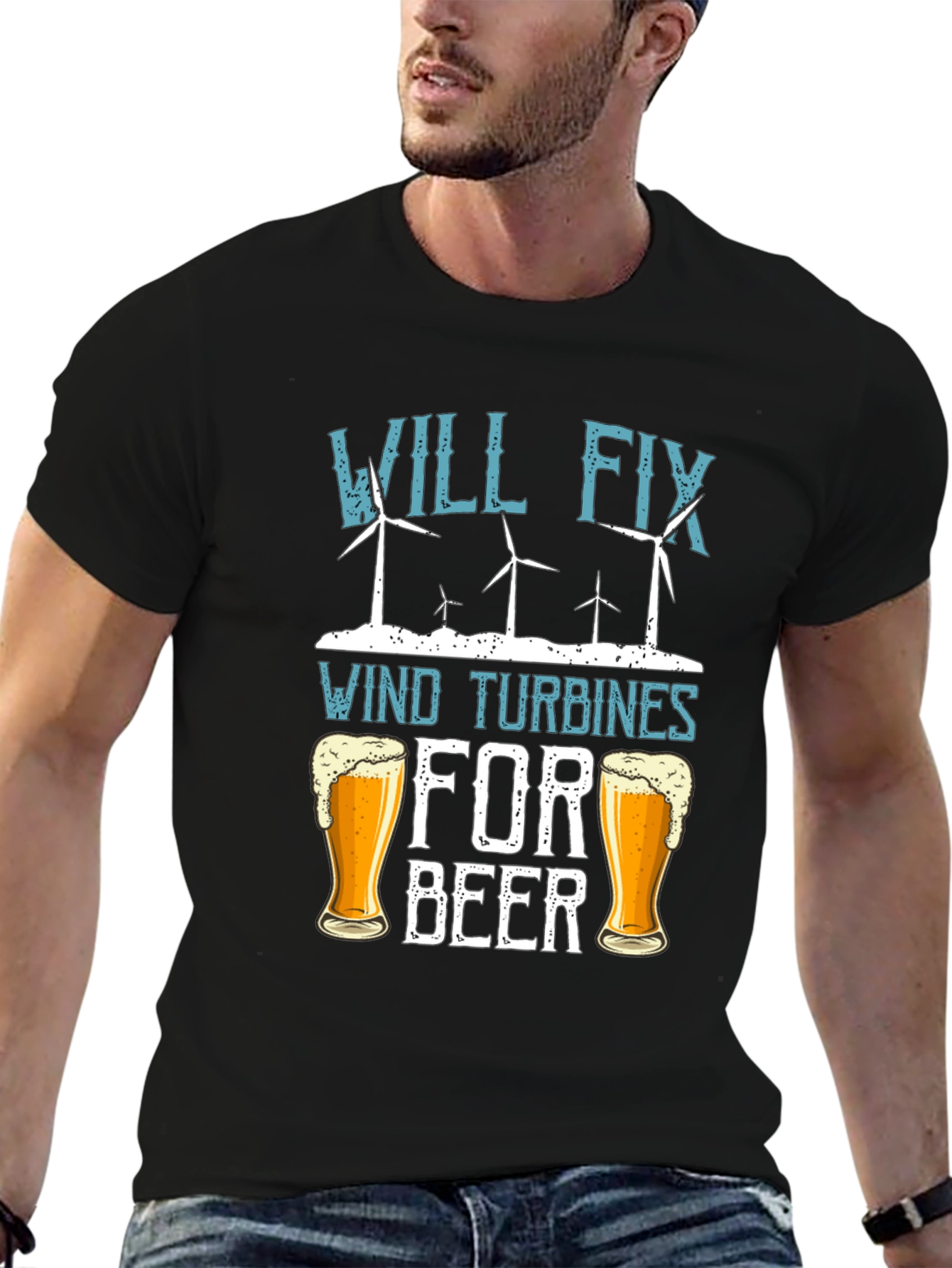 Black Will Fix Wind Turbines For Beer T-Shirt view 6