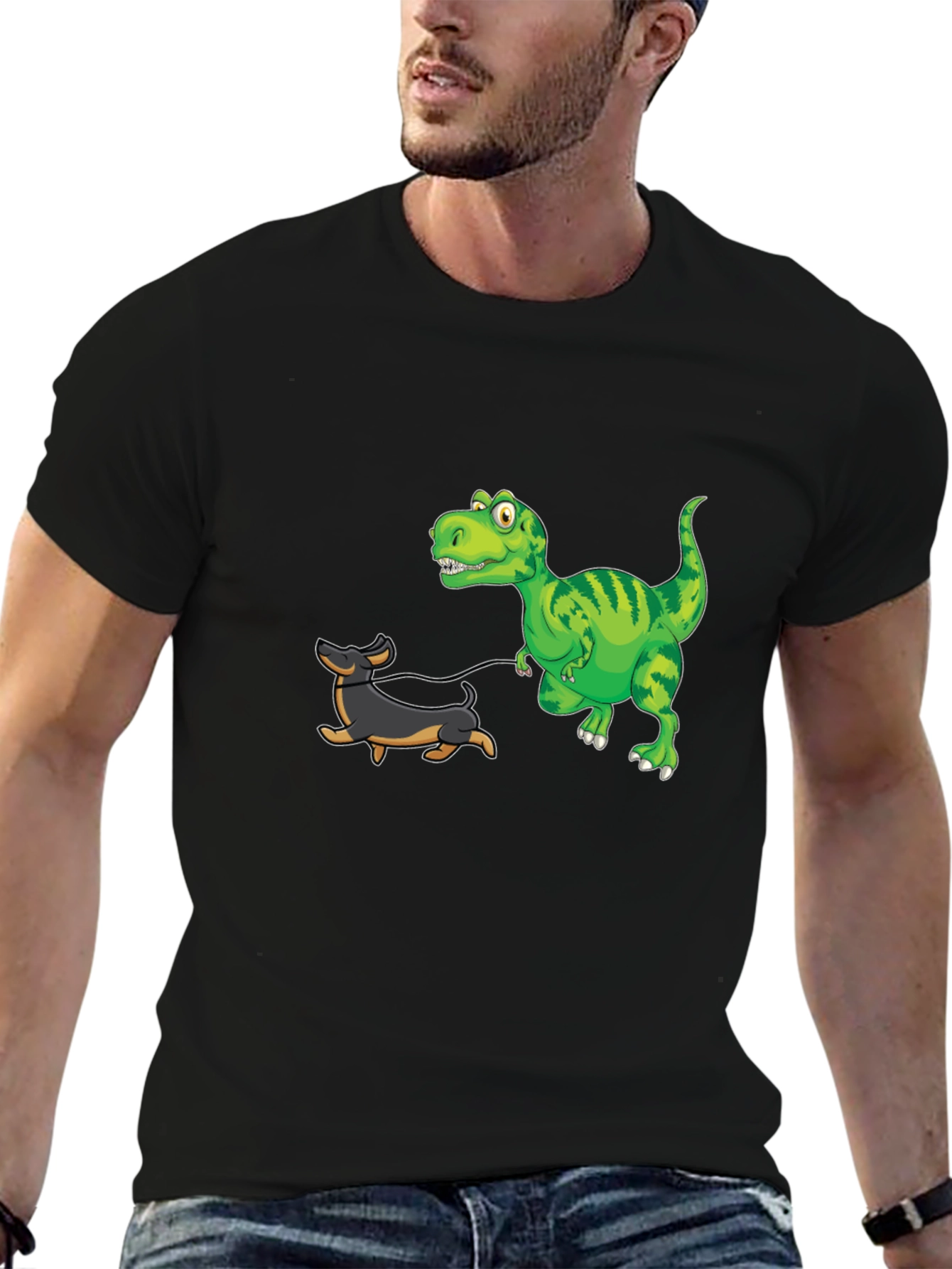 Black Dino Dog Walk Black T-Shirt view 6