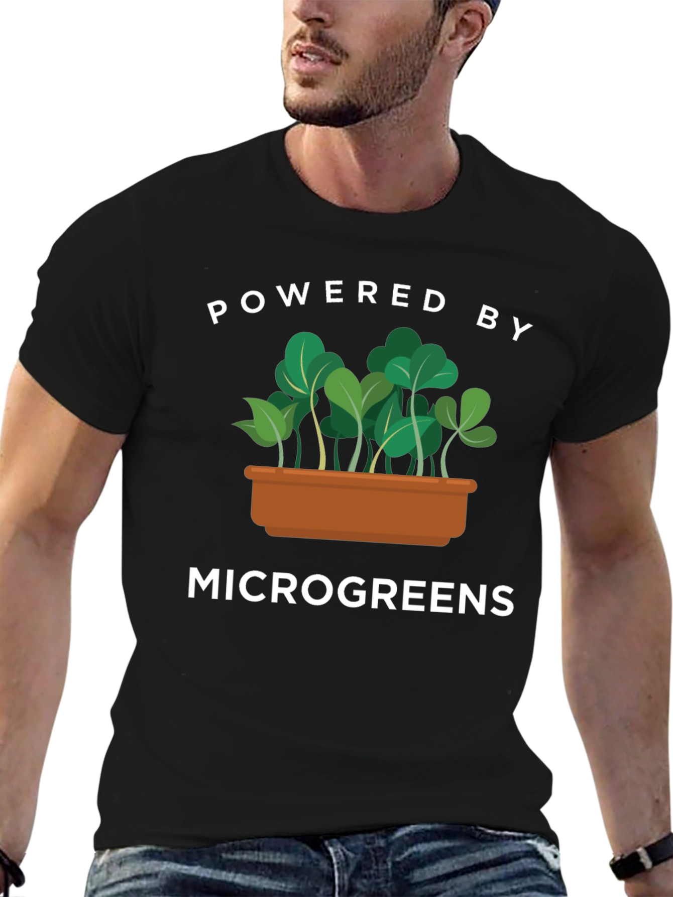 Black Powered by Microgreens T-Shirt view 6