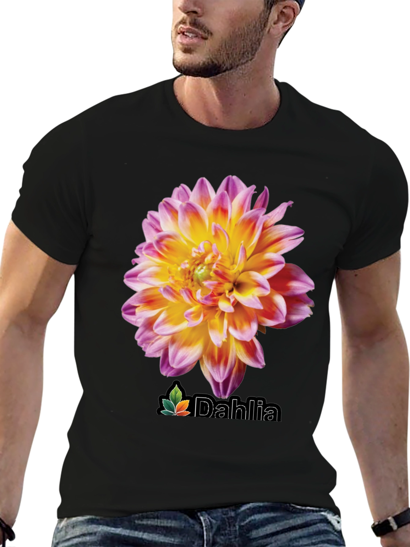 Black Dahlia Flower Graphic Black T-Shirt view 6