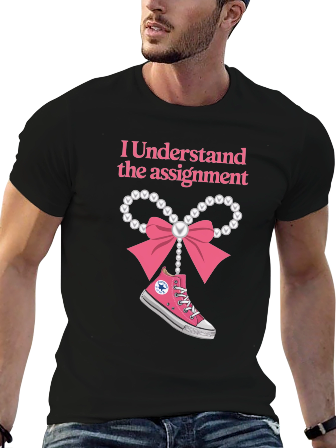 Black I Understand The Assignment Pink Bow T-Shirt view 6