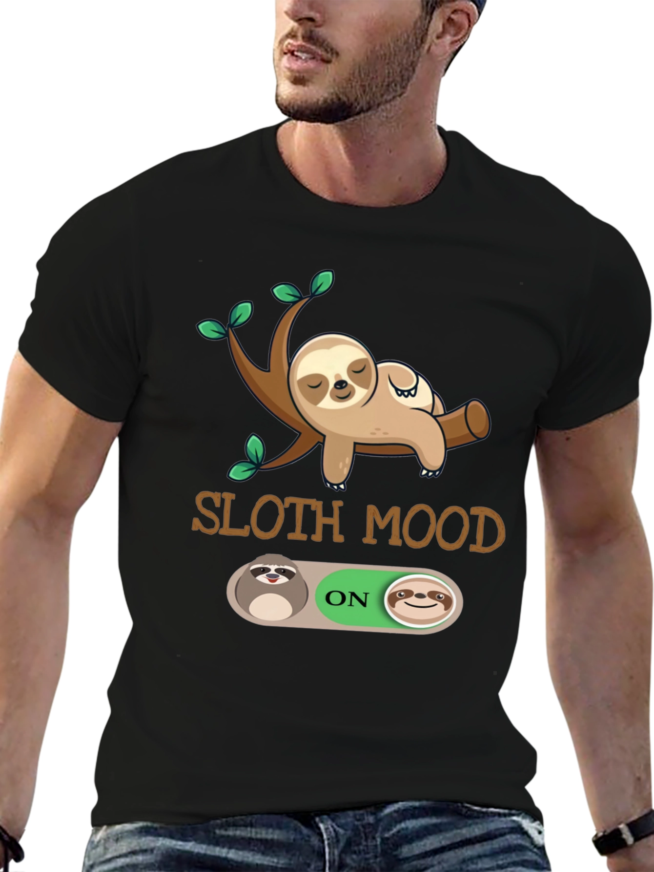 Black Sloth Mood On Graphic T-Shirt - Black view 6