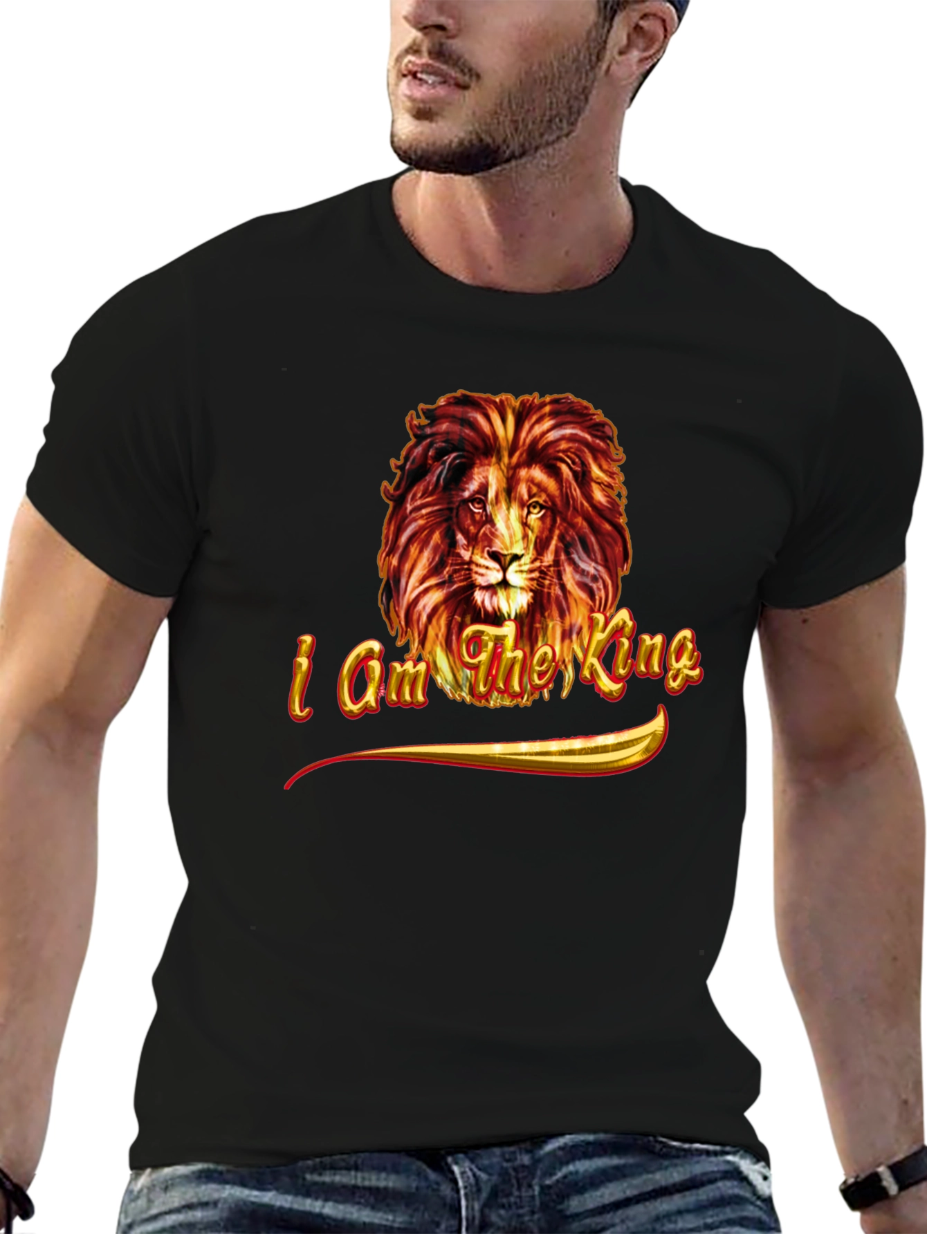 Black I am the King Lion Graphic Tee - Black view 6