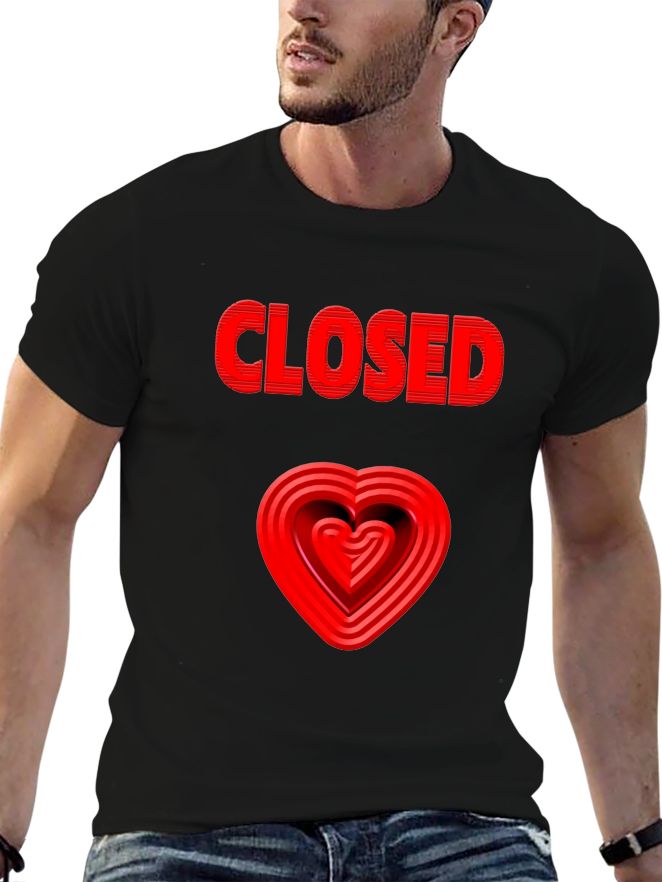 Black Closed Heart Graphic Tee - Black Casual T-Shirt view 6