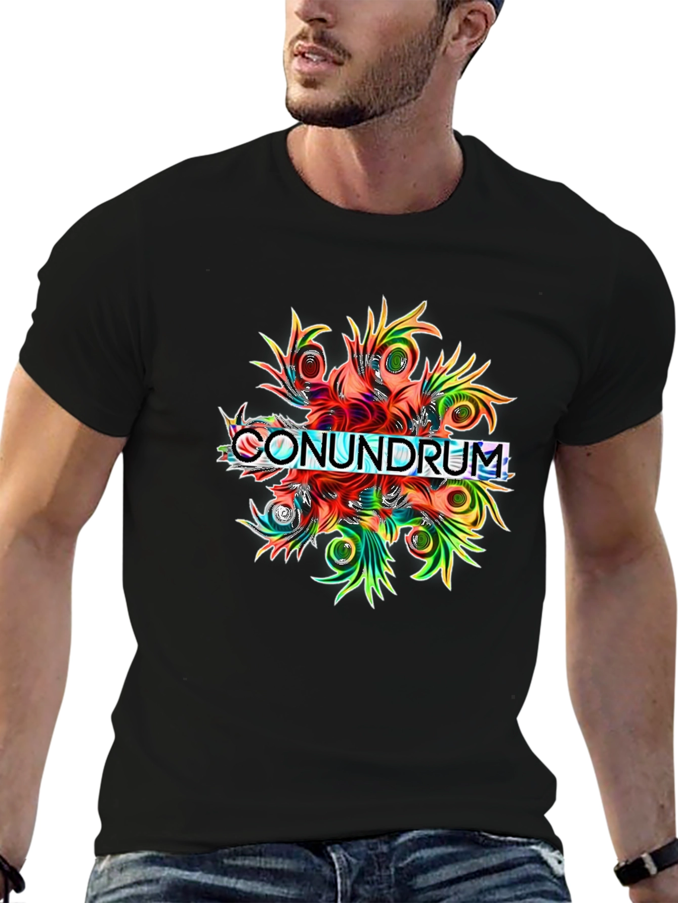 Black Conundrum Graphic Print Black T-Shirt view 6