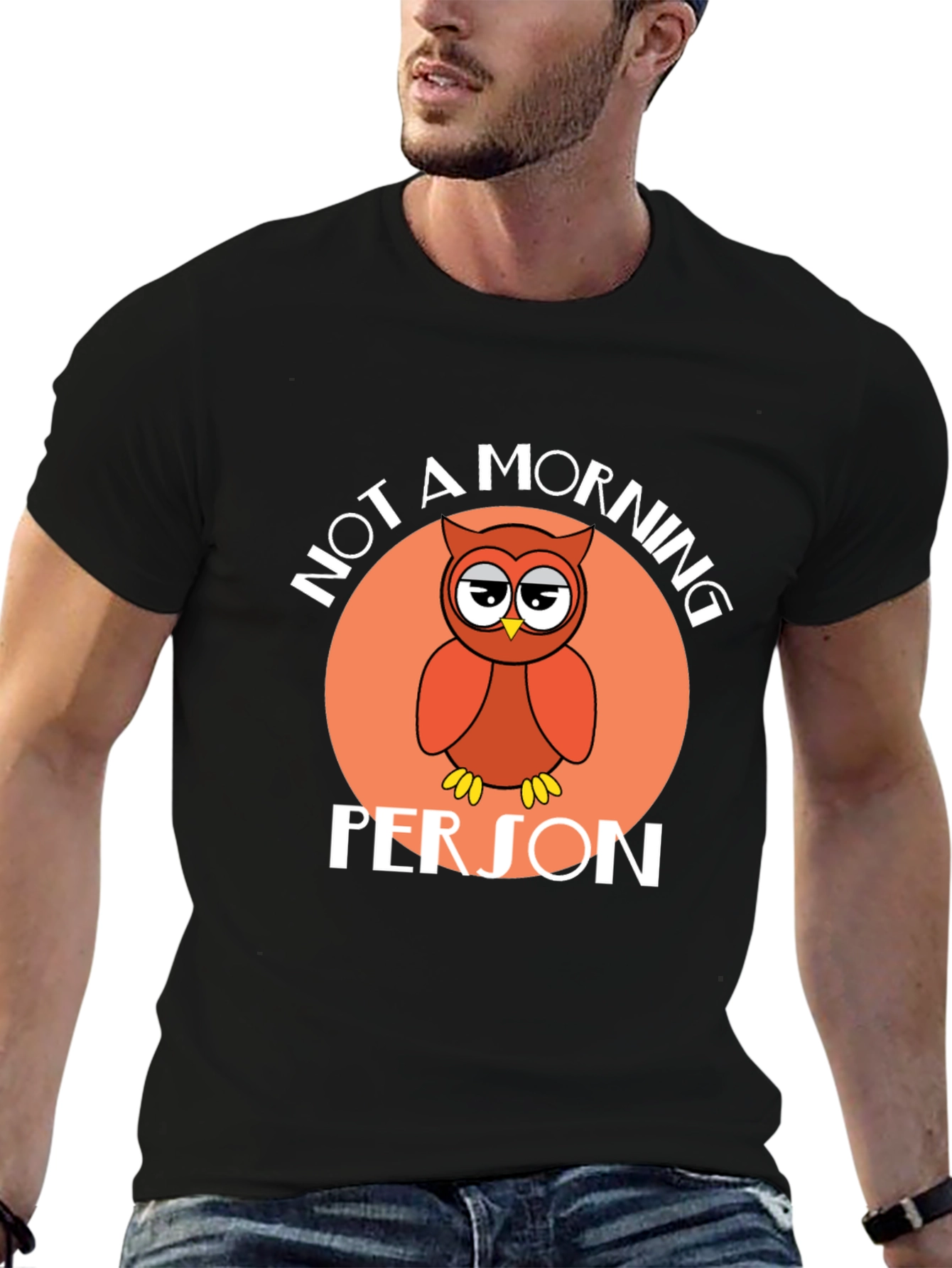 Black Not a Morning Person Owl Graphic T-Shirt view 6