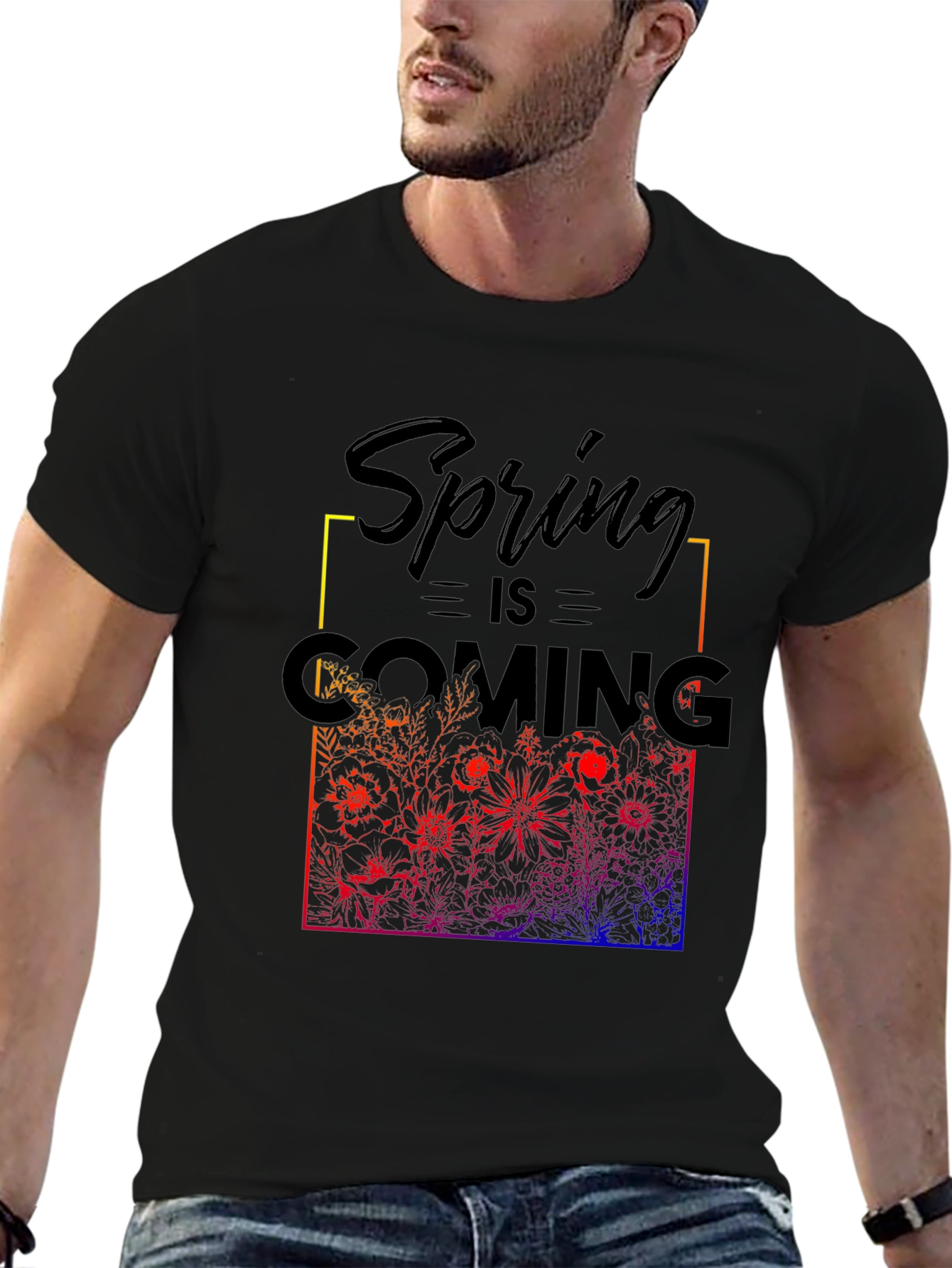 Black Spring is Coming T-Shirt - Floral Design view 6