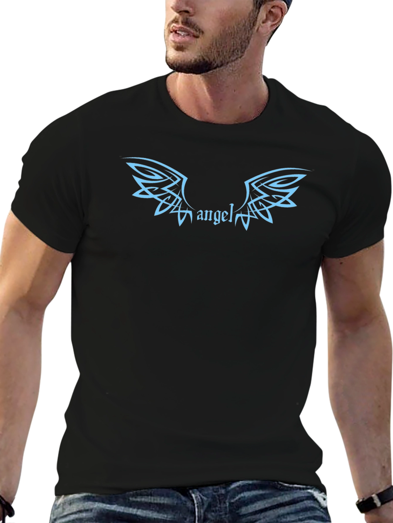 Black Angel Wings Graphic Print Black T-Shirt view 6
