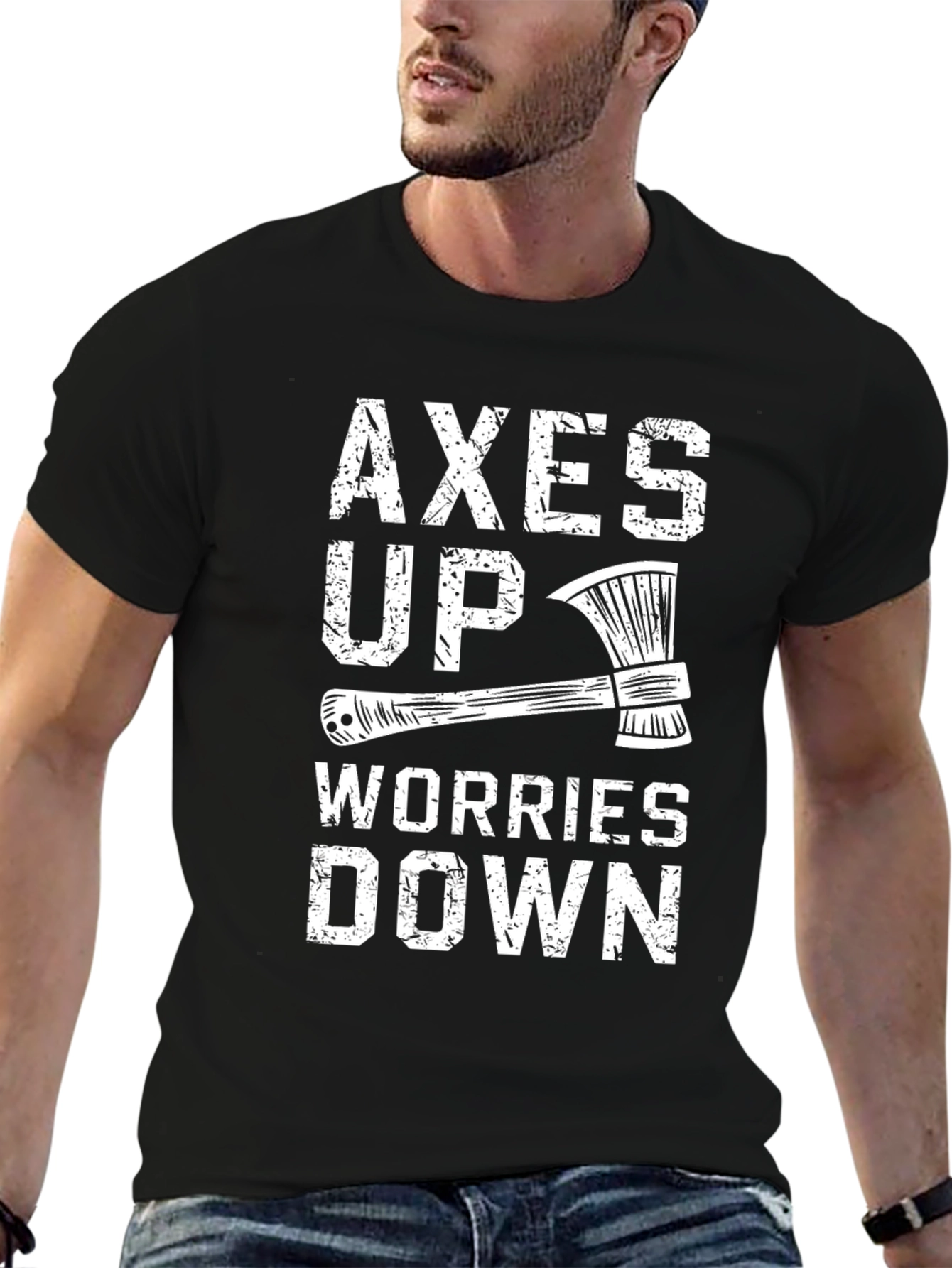 Black Axes Up Worries Down Graphic Tee - Lumberjack Style view 6