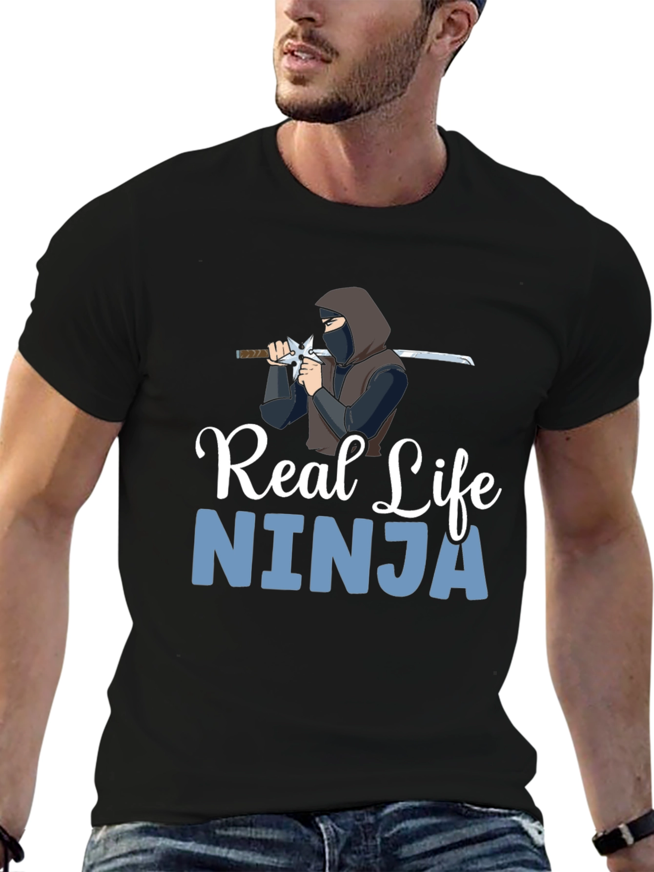 Black Real Life Ninja Graphic T-Shirt - Black Cotton Blend view 6