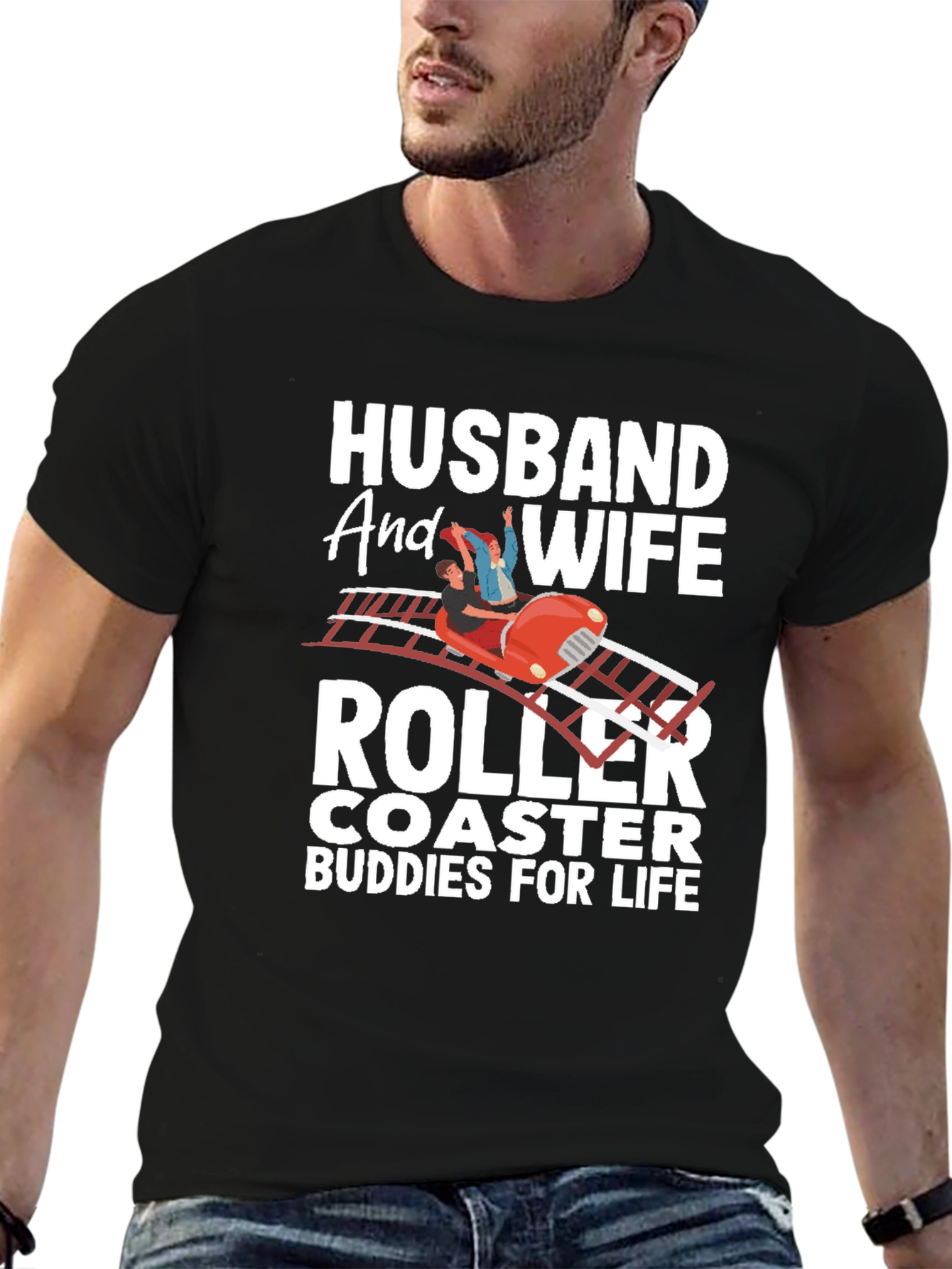 Black Husband and Wife Roller Coaster Buddies T-Shirt view 6