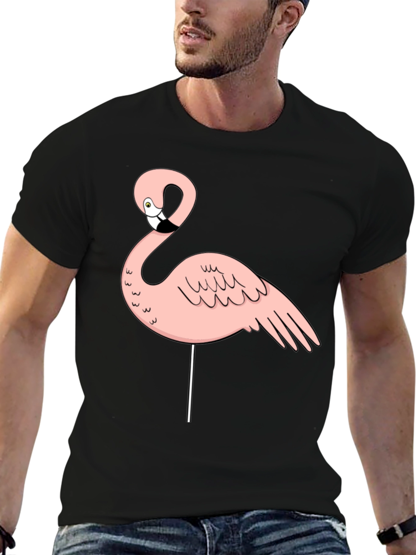 Flamingo Graphic Tee - Black Cotton Blend - 6