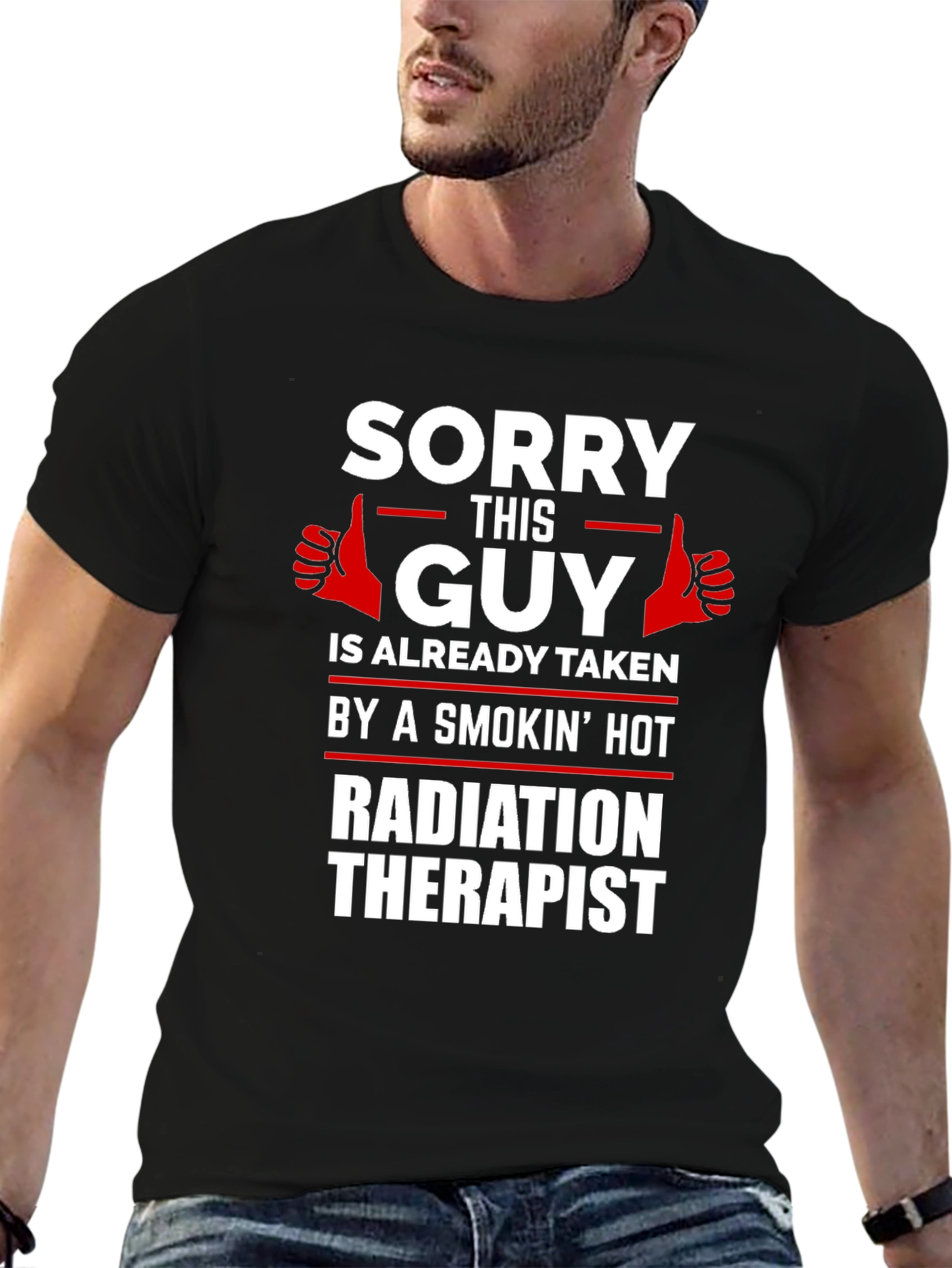 Black Sorry This Guy Taken Radiation Therapist Novelty T-Shirt view 6