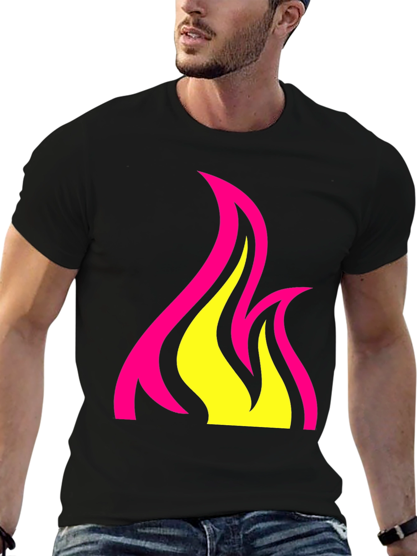 Black Bold Fire Graphic Tee - Black Cotton T-Shirt view 6