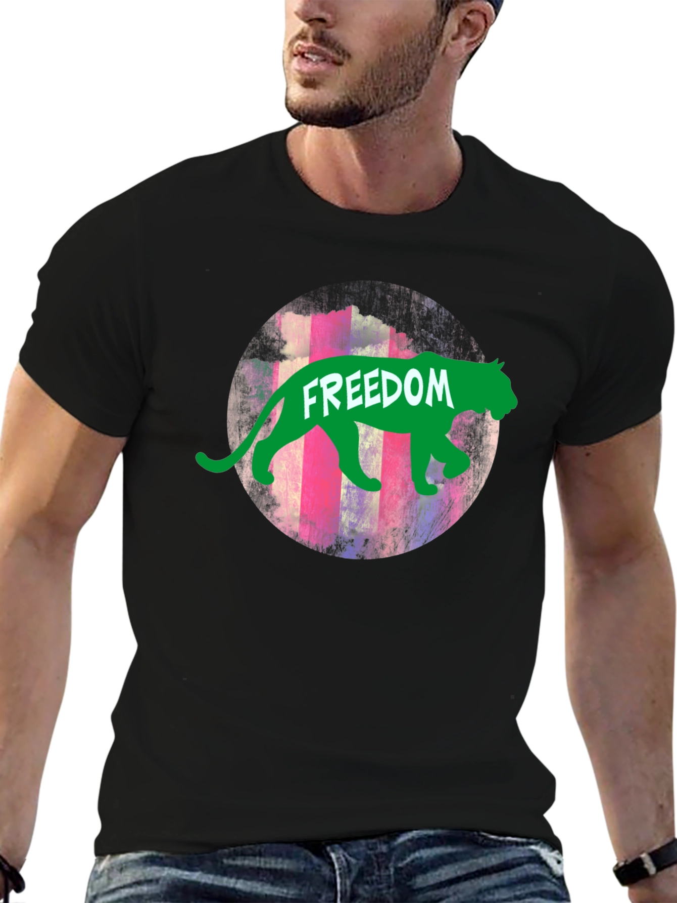 Black Freedom Graphic Tee - Green Panther view 6
