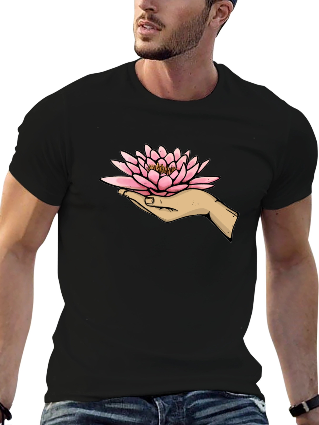 Black Lotus Hand Graphic T-Shirt - Black view 6