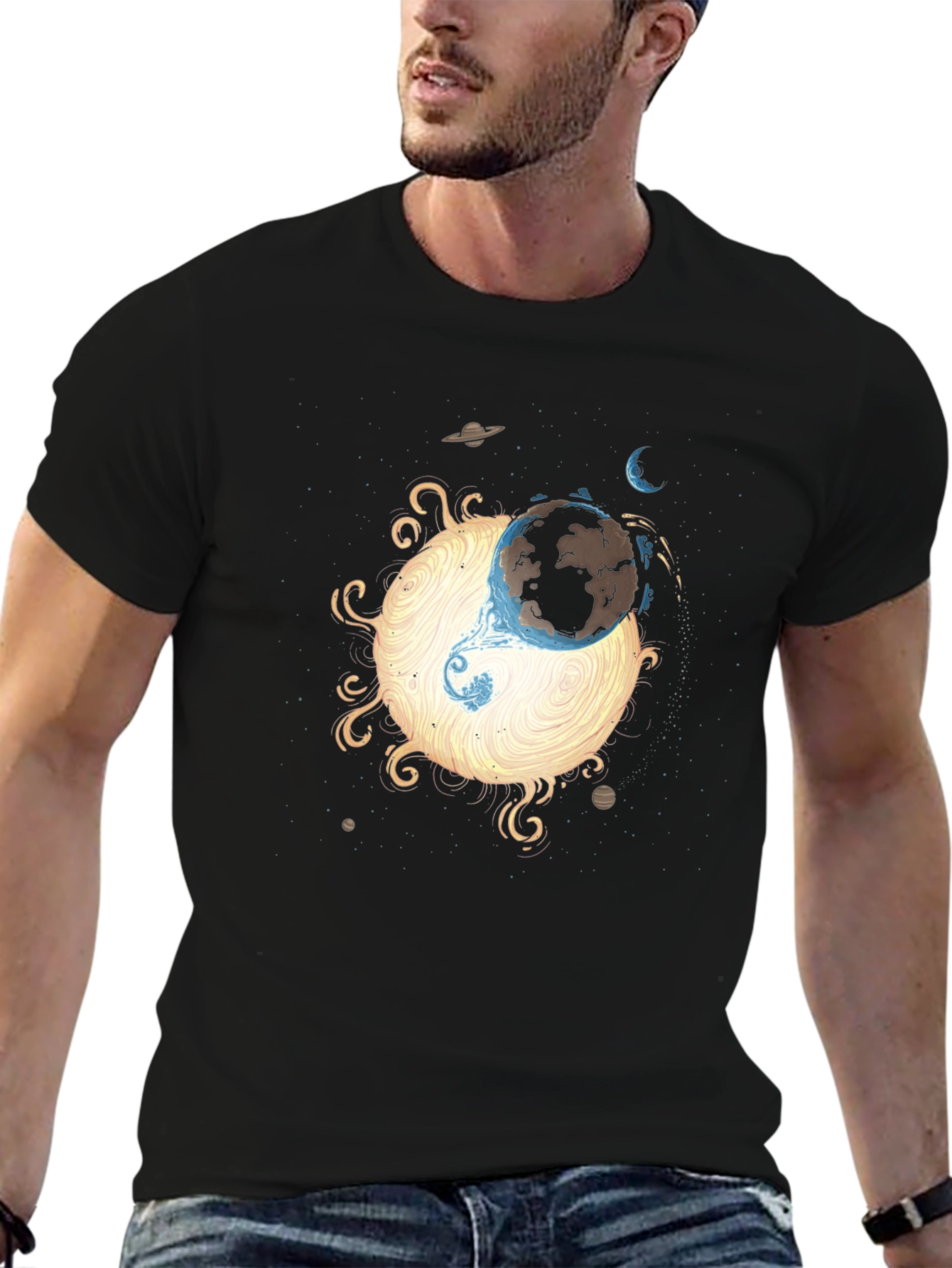 Black Celestial Fusion Graphic Tee - Black Cotton Shirt view 6