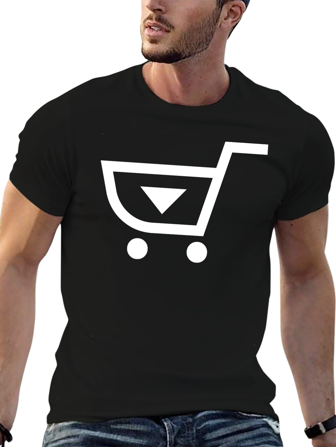 Black Modern Shopping Cart Graphic Tee - Black view 6