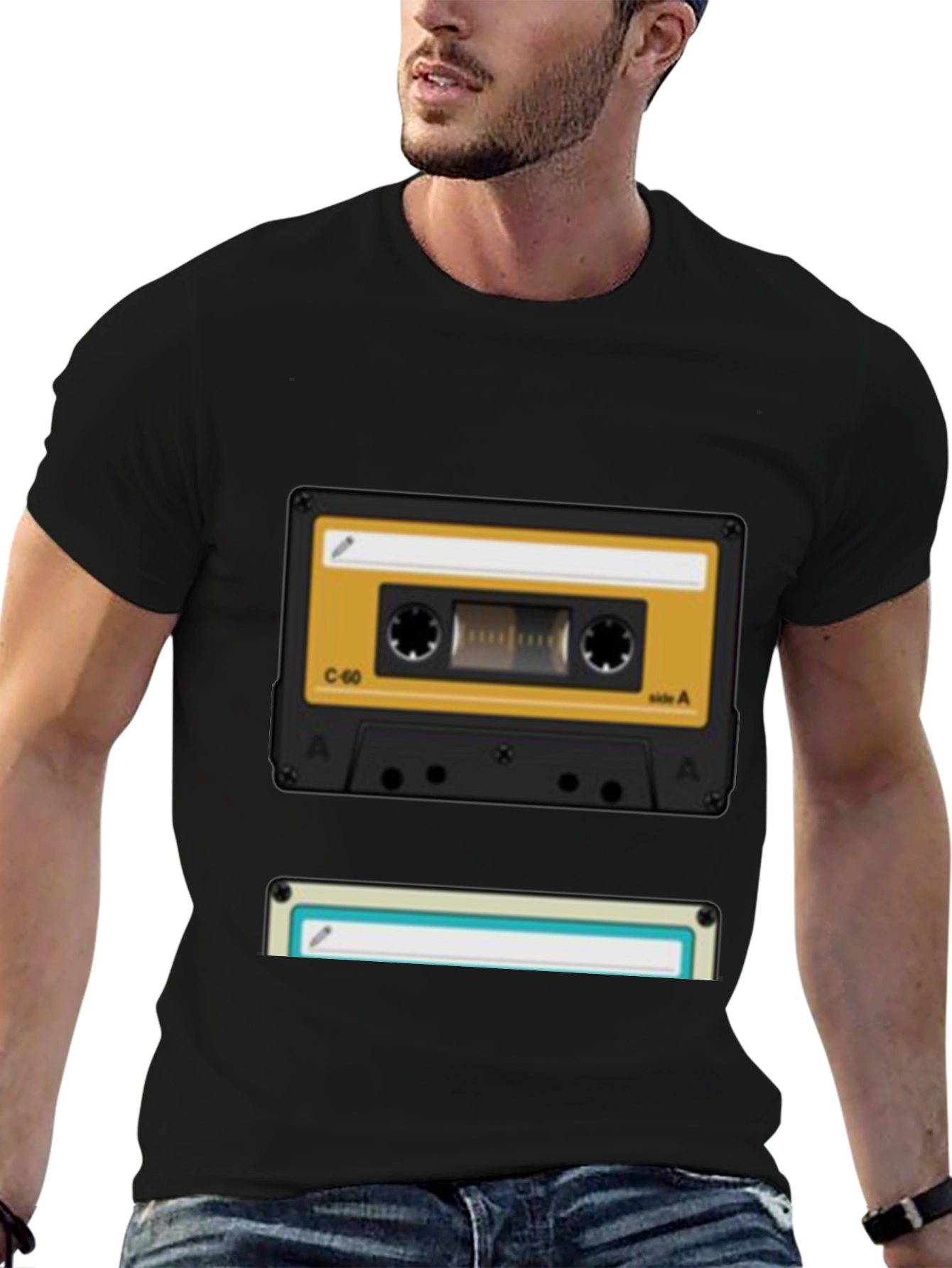 Black Retro Cassette Tape Graphic T-Shirt - Vintage Music Lover Tee view 6