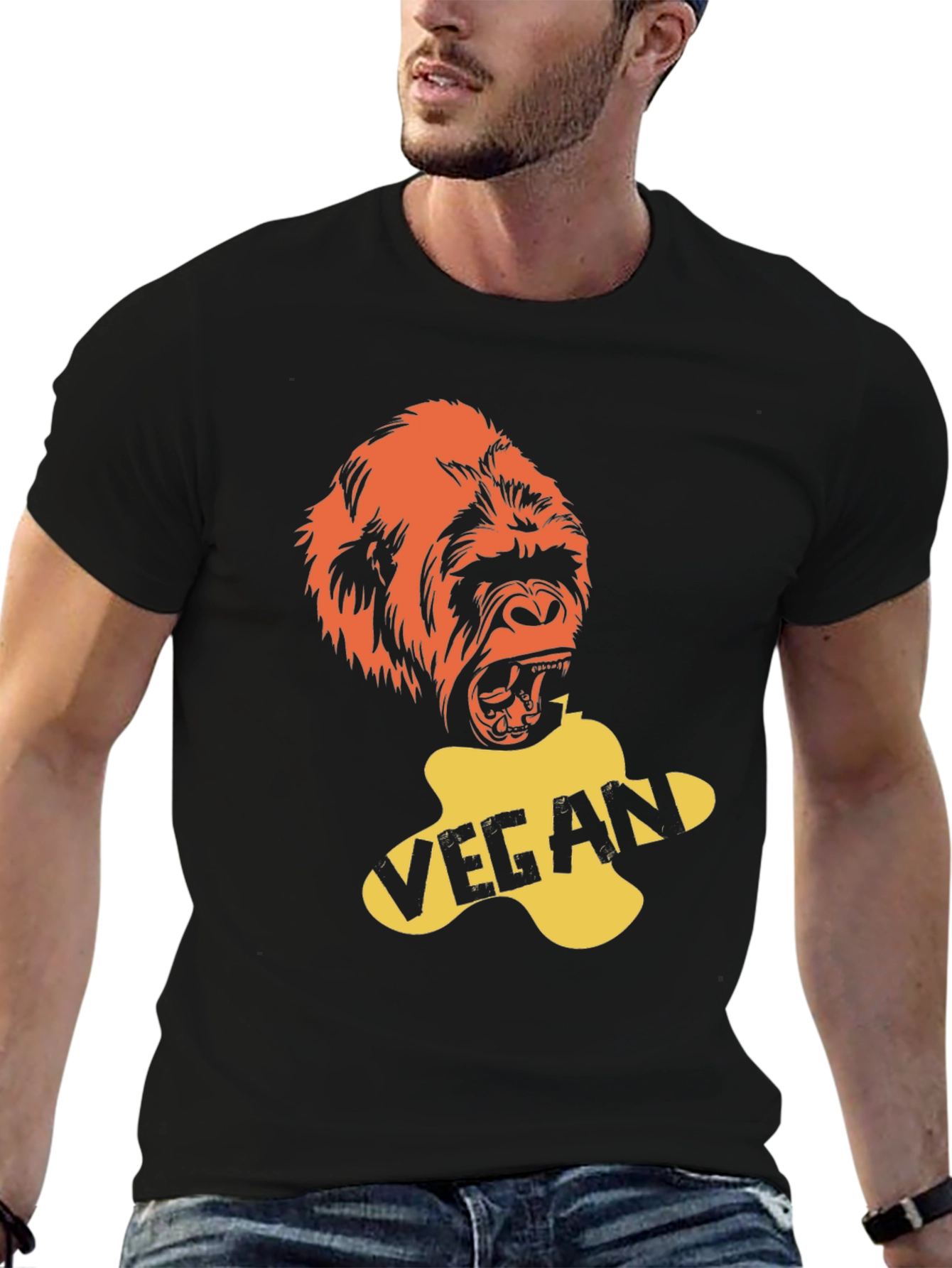 Black Vegan Gorilla Graphic T-Shirt - Bold & Ethical Style view 6