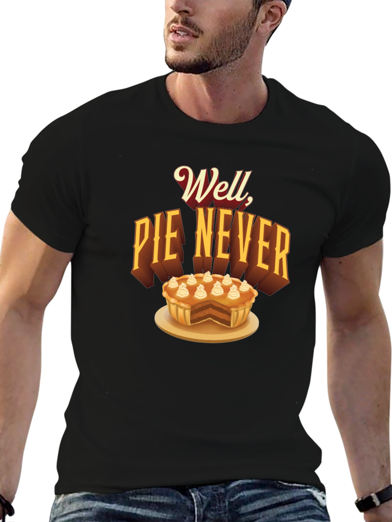 Black Well Pie Never Funny Graphic T-Shirt view 6