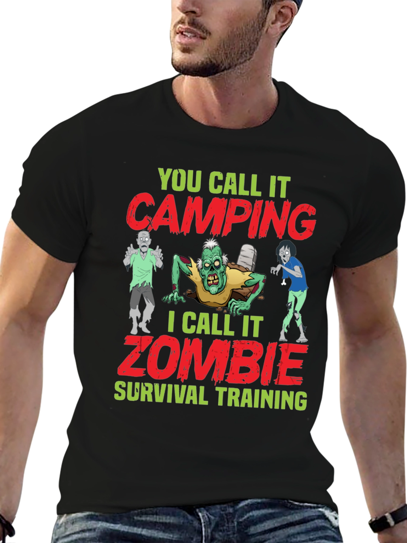 Black Zombie Survival Training T-Shirt Camping Joke view 6