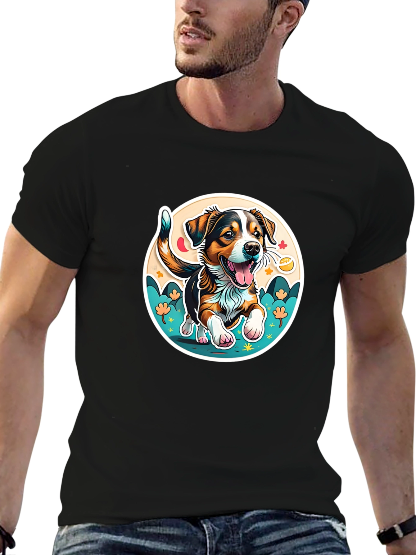 Black Cute Cartoon Dog Graphic Tee view 6
