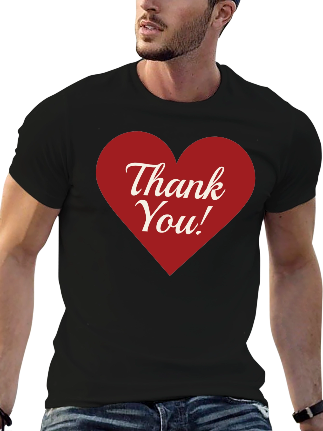 Black Thank You Heart Graphic Tee - Black Cotton Blend view 6