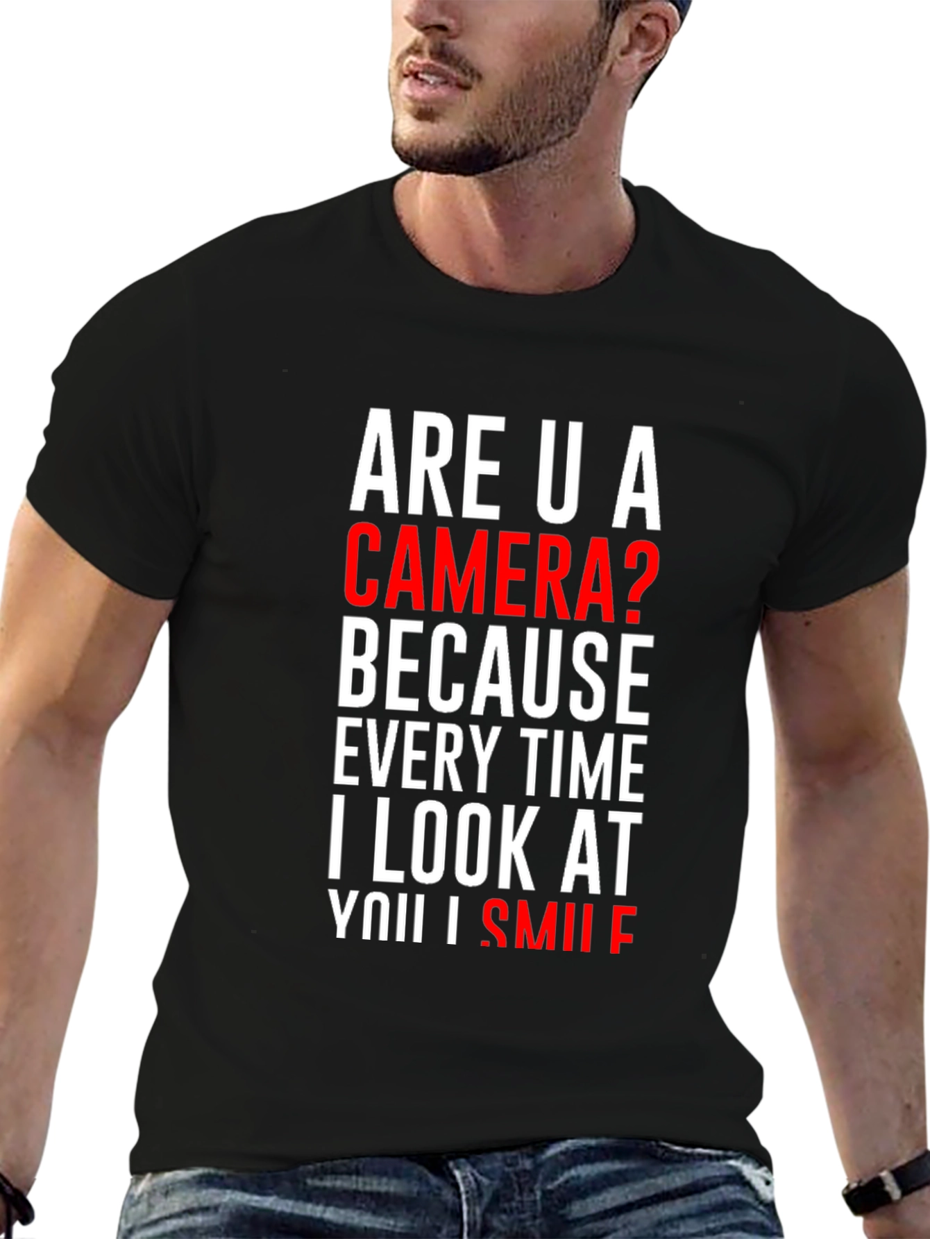 Black Camera Smile T-Shirt: Humorous Pick Up Line Tee view 6