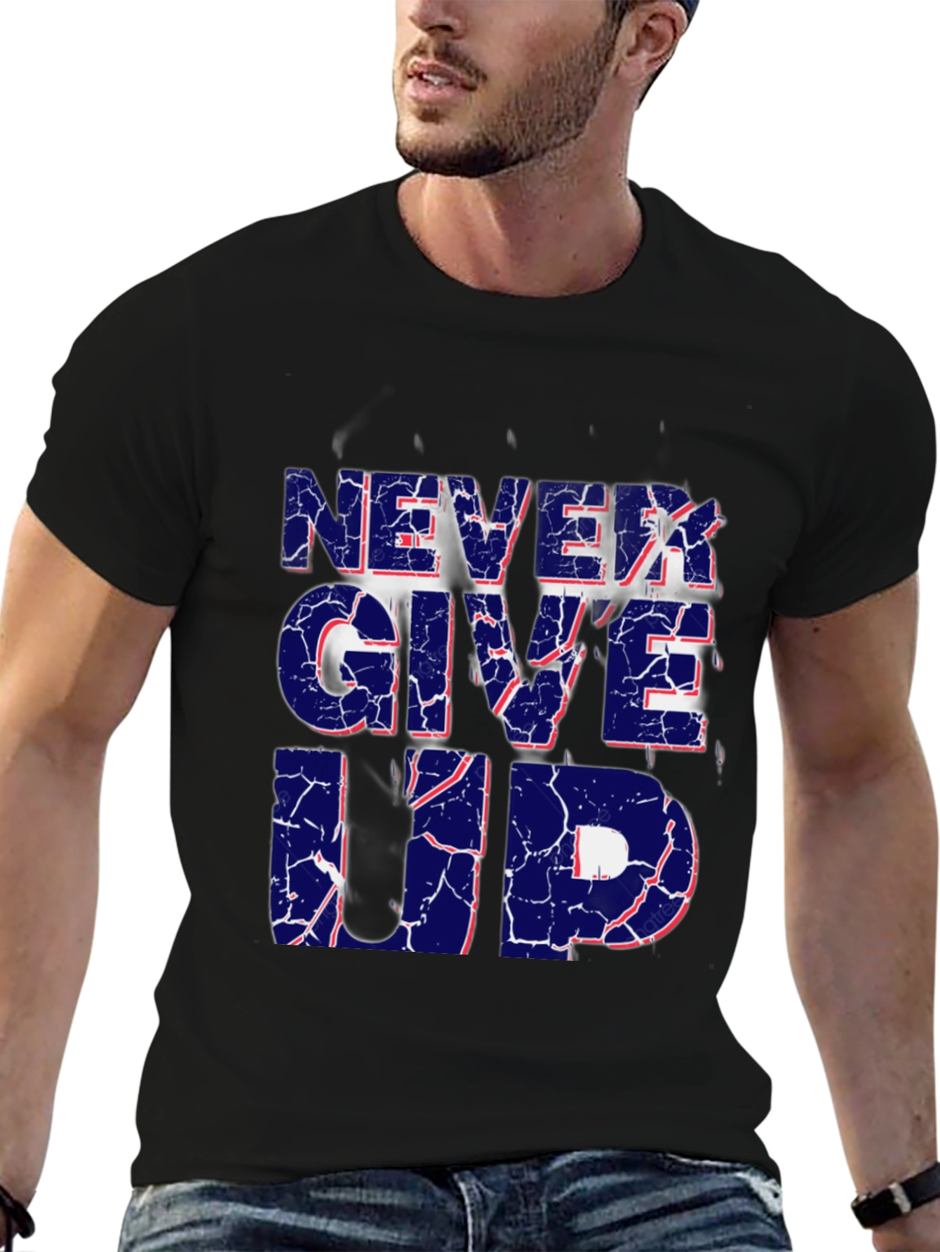 Black Never Give Up Graphic Print T-Shirt view 6