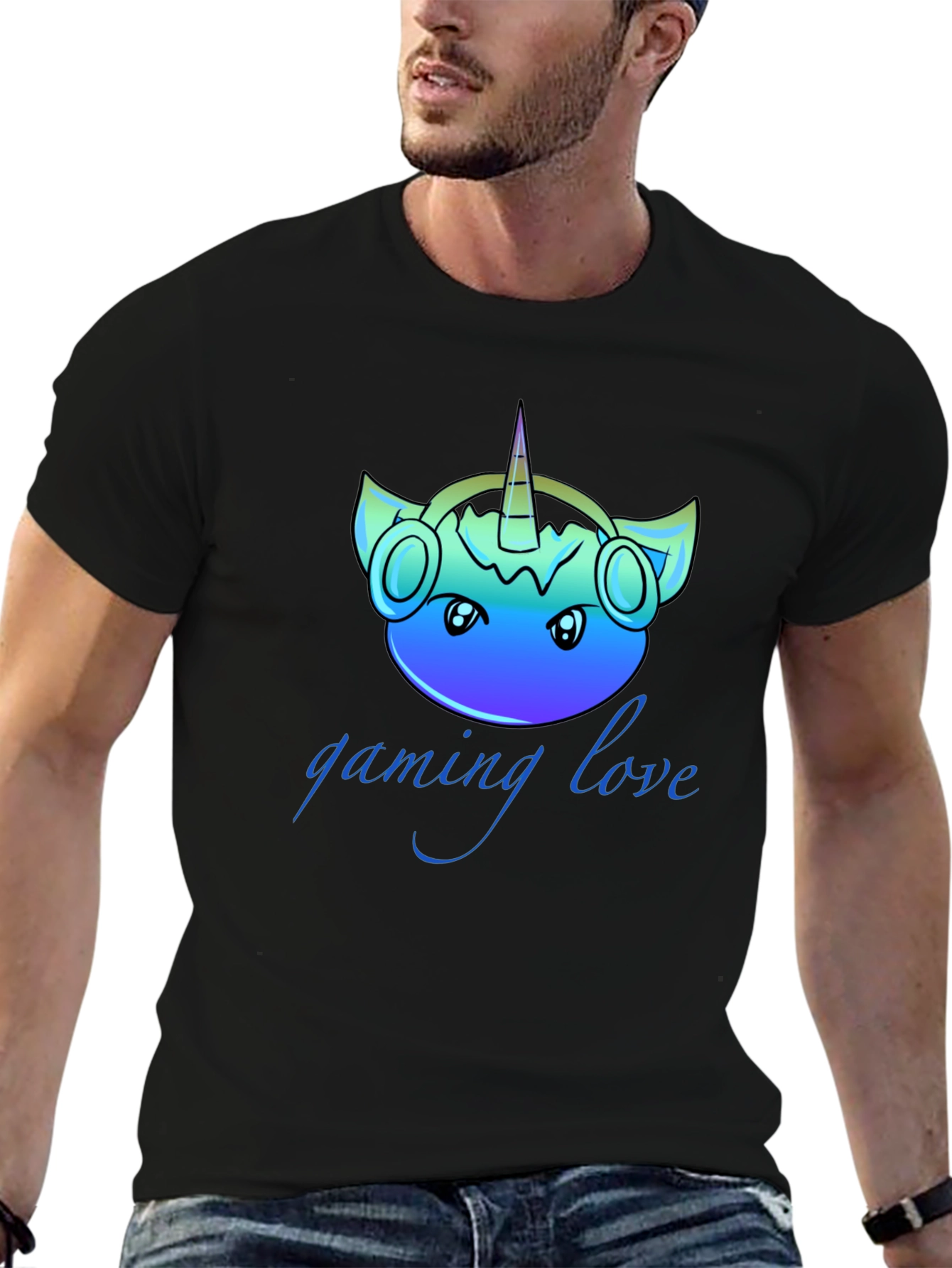 Black Gaming Love Unicorn T-Shirt view 6