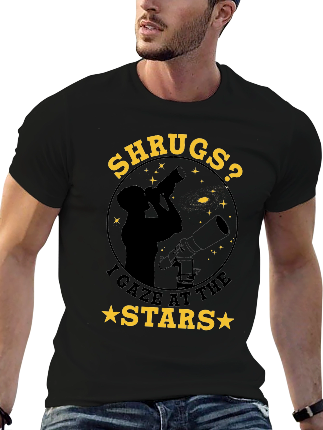 Black Shrugs? I Gaze at the Stars T-Shirt - Astronomy Tee view 6