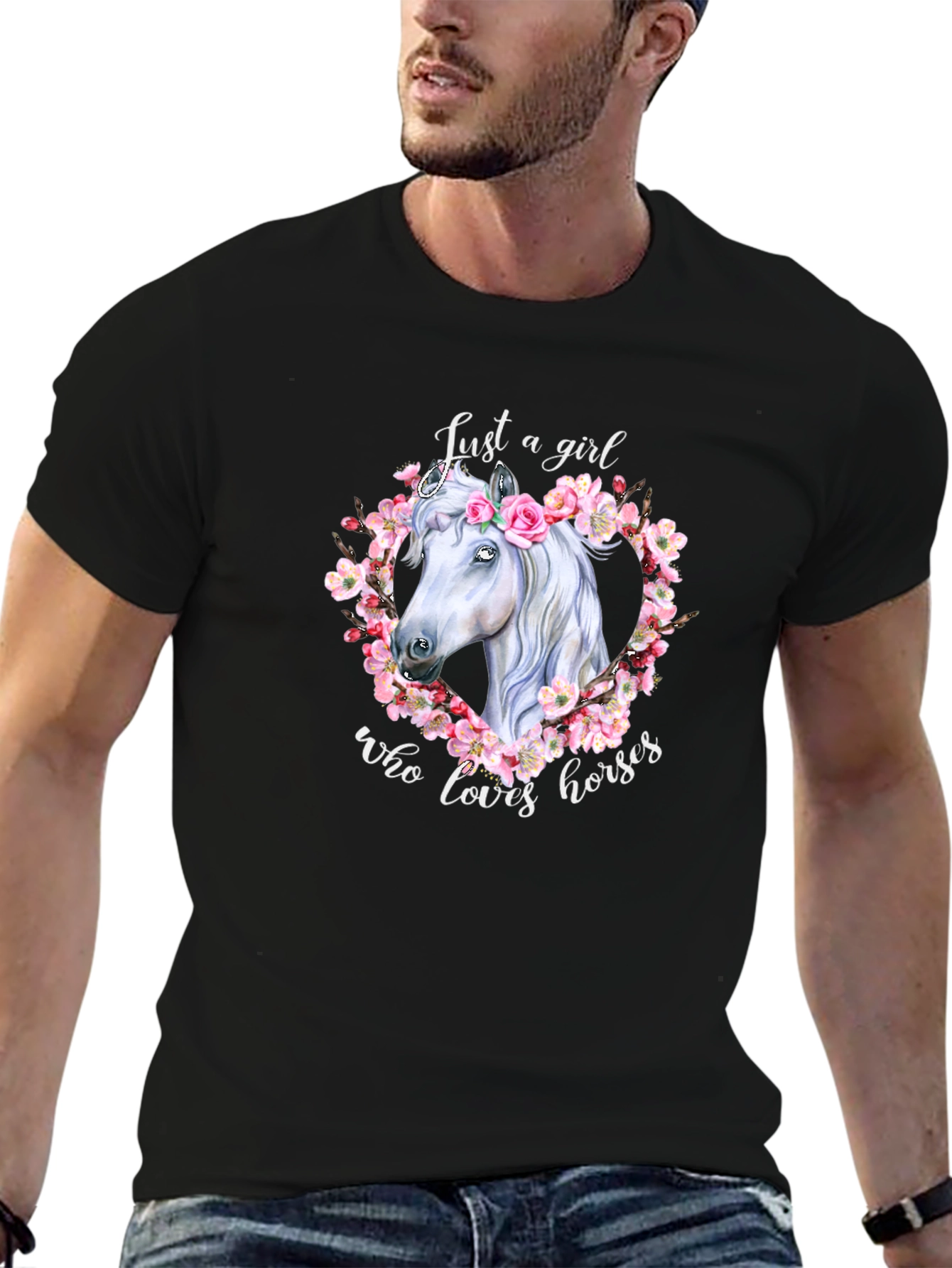 Black Horse Lover T-Shirt - Just A Girl Who Loves Horses view 6