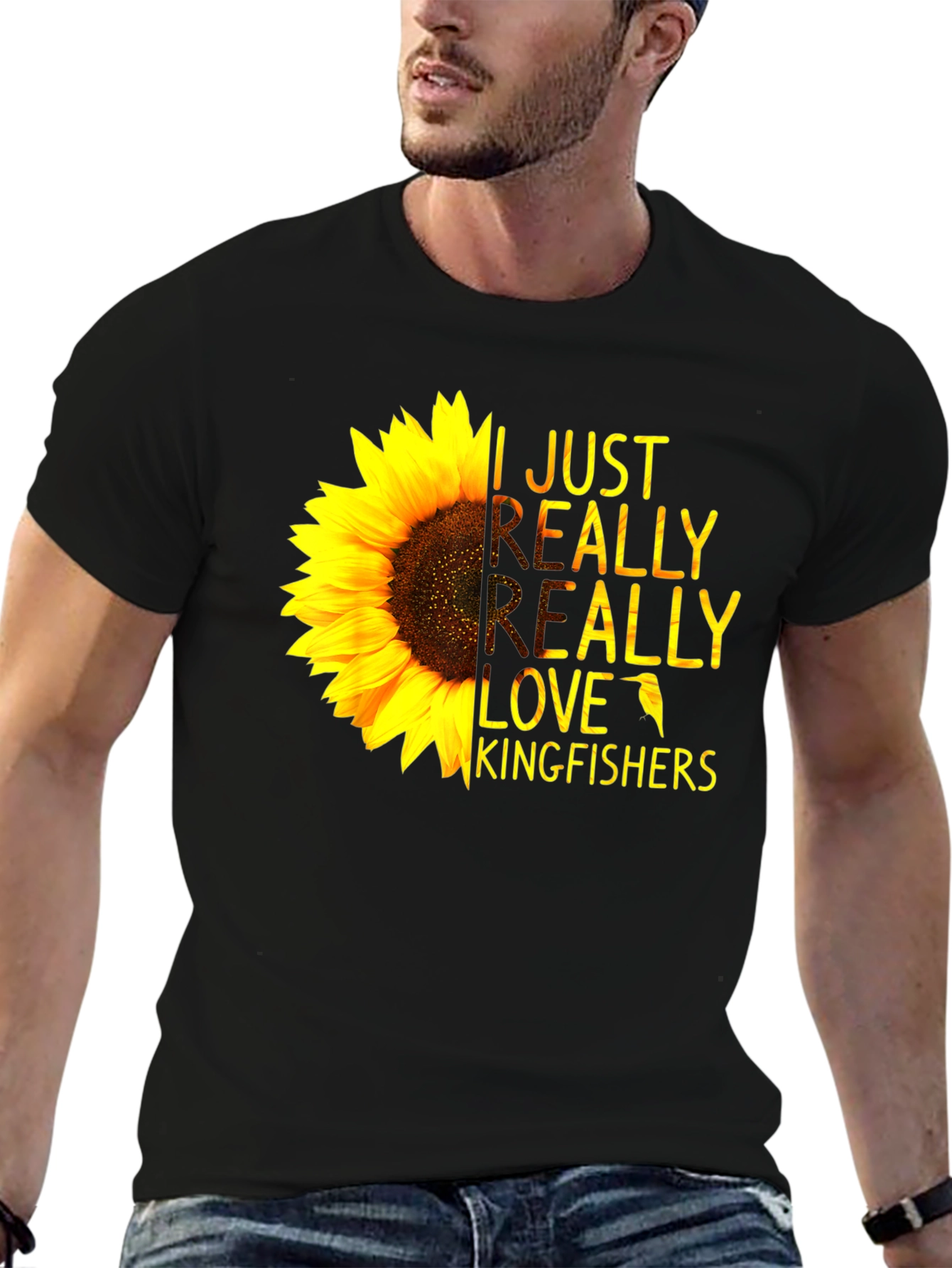 Black Sunflower Kingfisher T-Shirt - Floral Bird Lover Tee view 6
