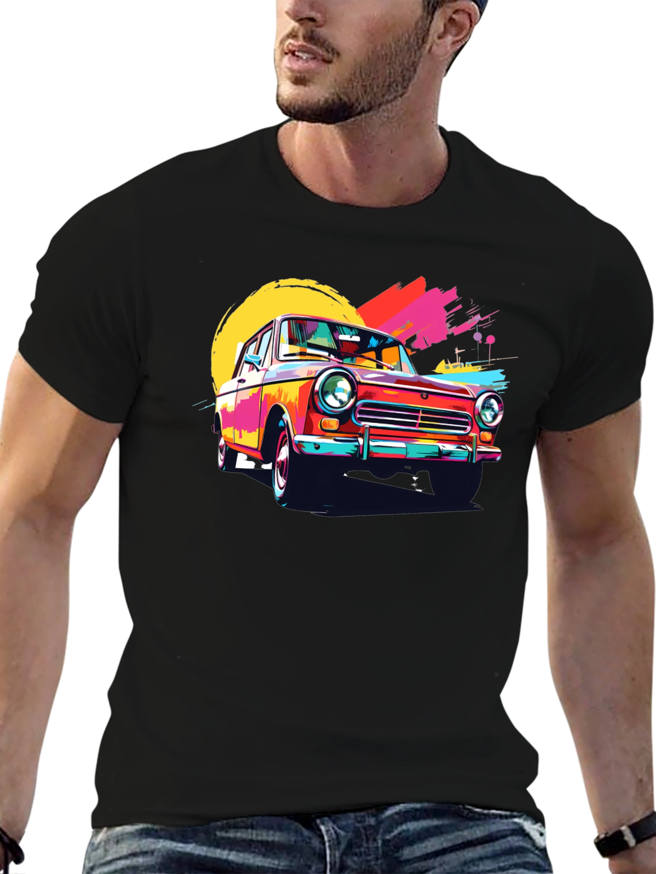 Retro Car Graphic Tee - Vintage Style Black T-Shirt - 6
